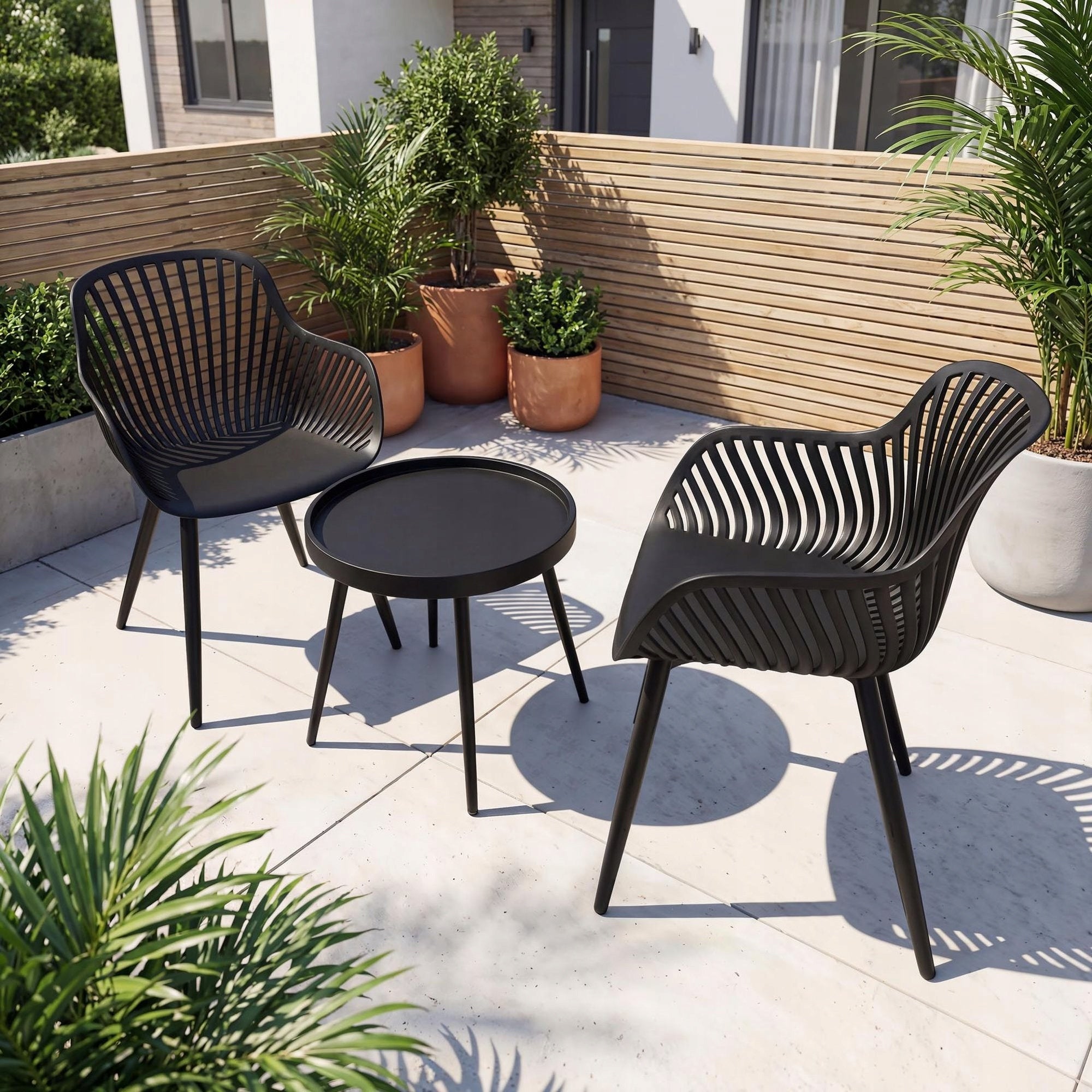 Garden Furniture Set Black 2 Chairs+1 Balcony Table Terrace Steel PP Packaging status original