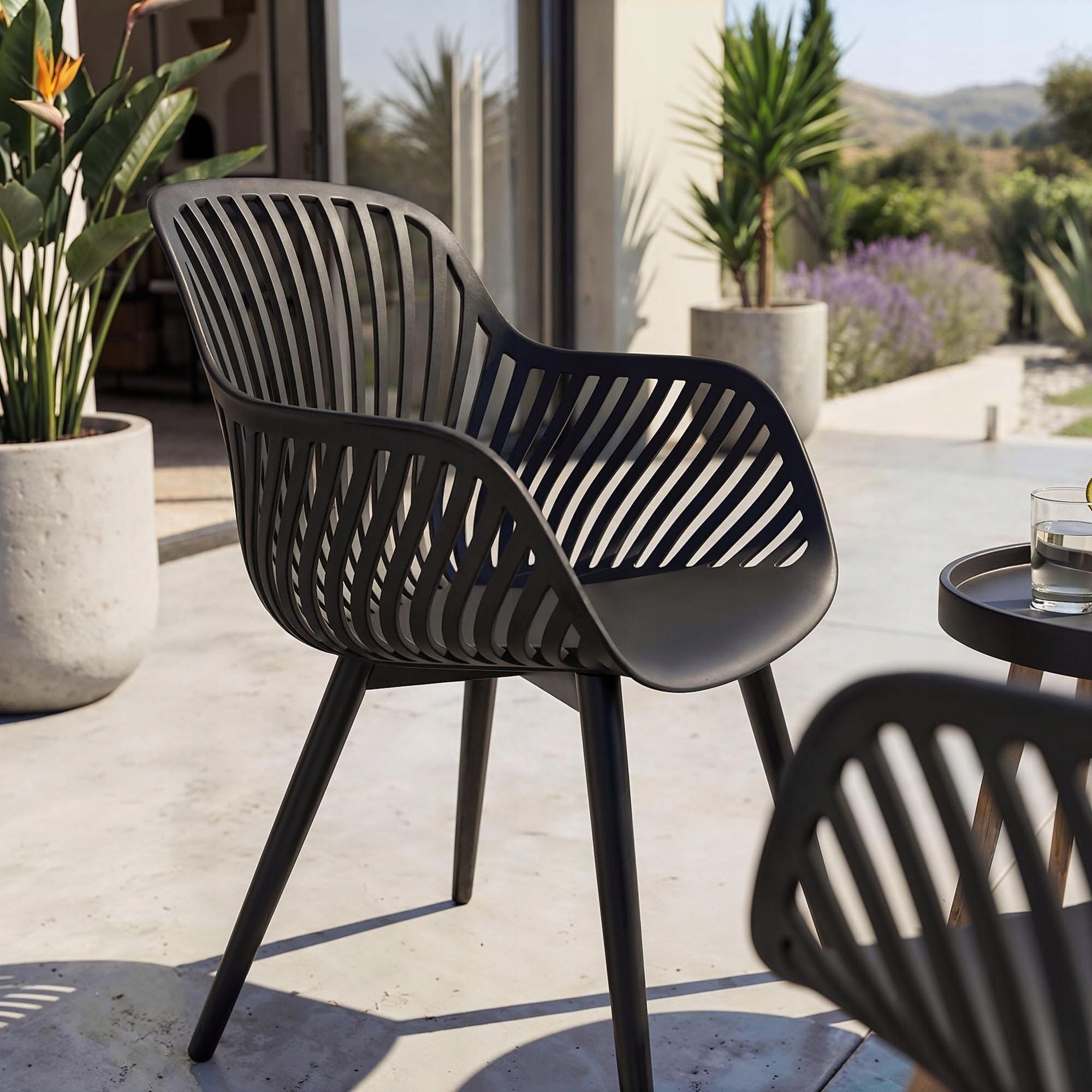 Garden Furniture Set Black 2 Chairs+1 Balcony Table Terrace Steel PP Set contents chair low coffee table