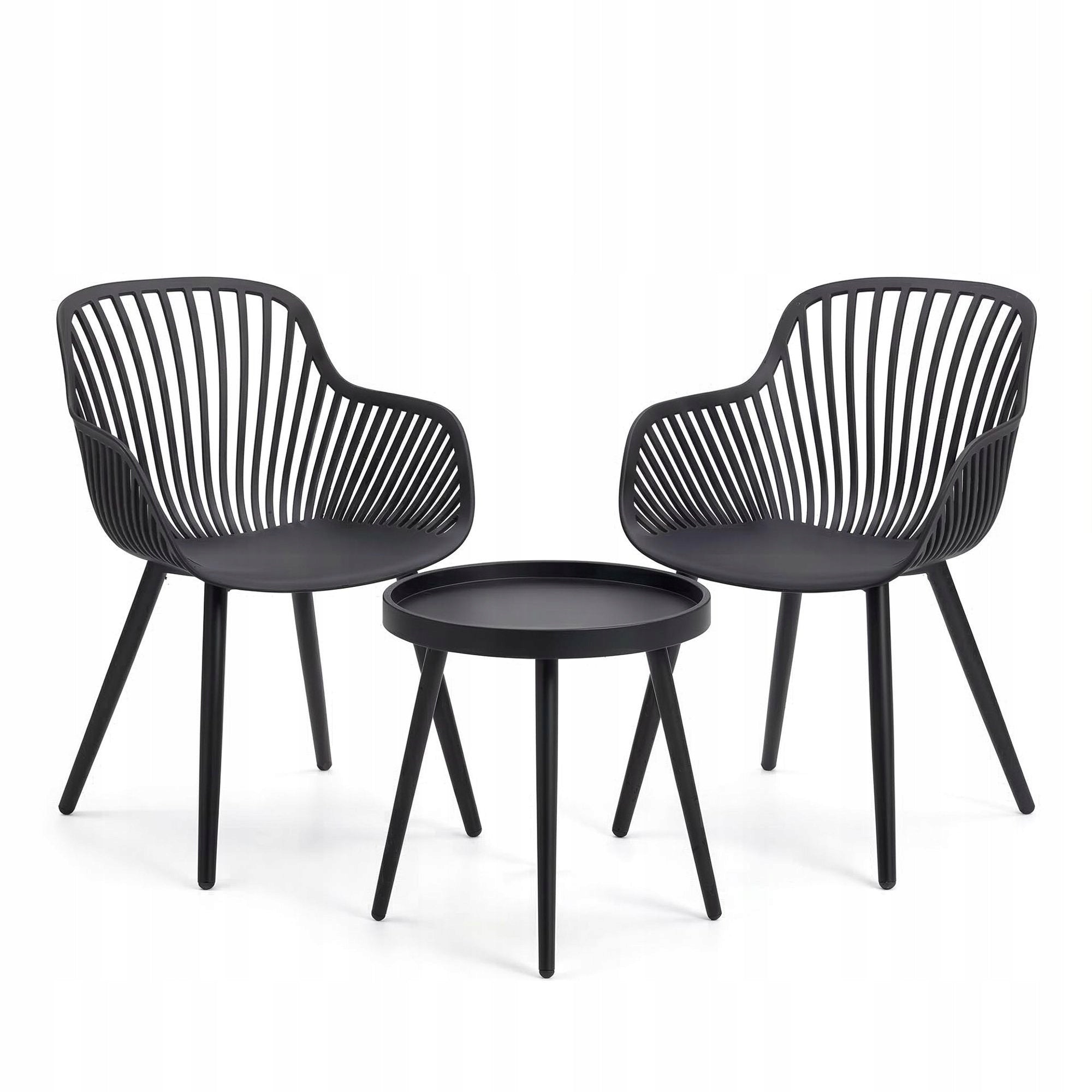 Garden Furniture Set Black 2 Chairs+1 Balcony Table Terrace Steel PP