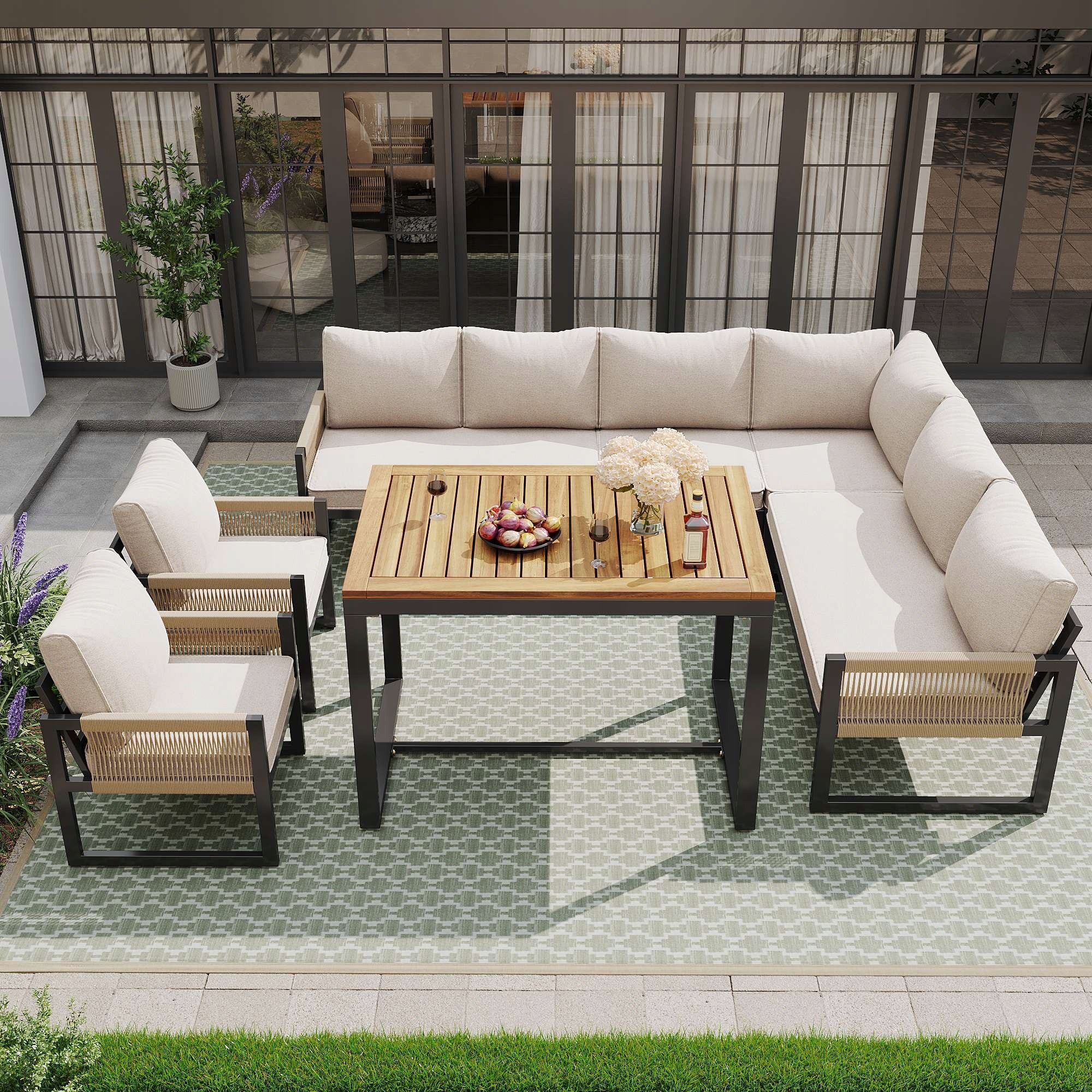 Garden Furniture Set Dining Grey 8 People Waterproof Balcony Terrace Number of items in the set 4