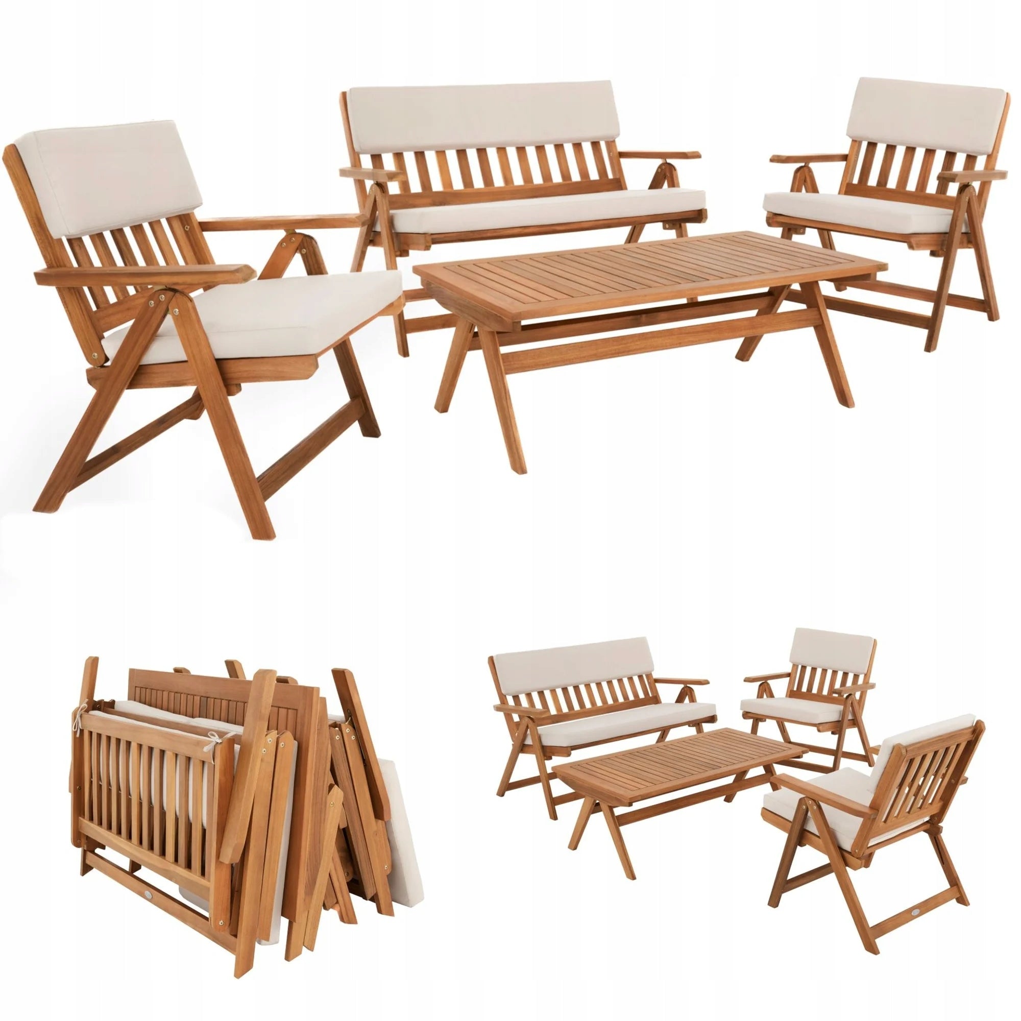 Garden Furniture Set Folding Backrest Adjustment Set Wood Lusiano