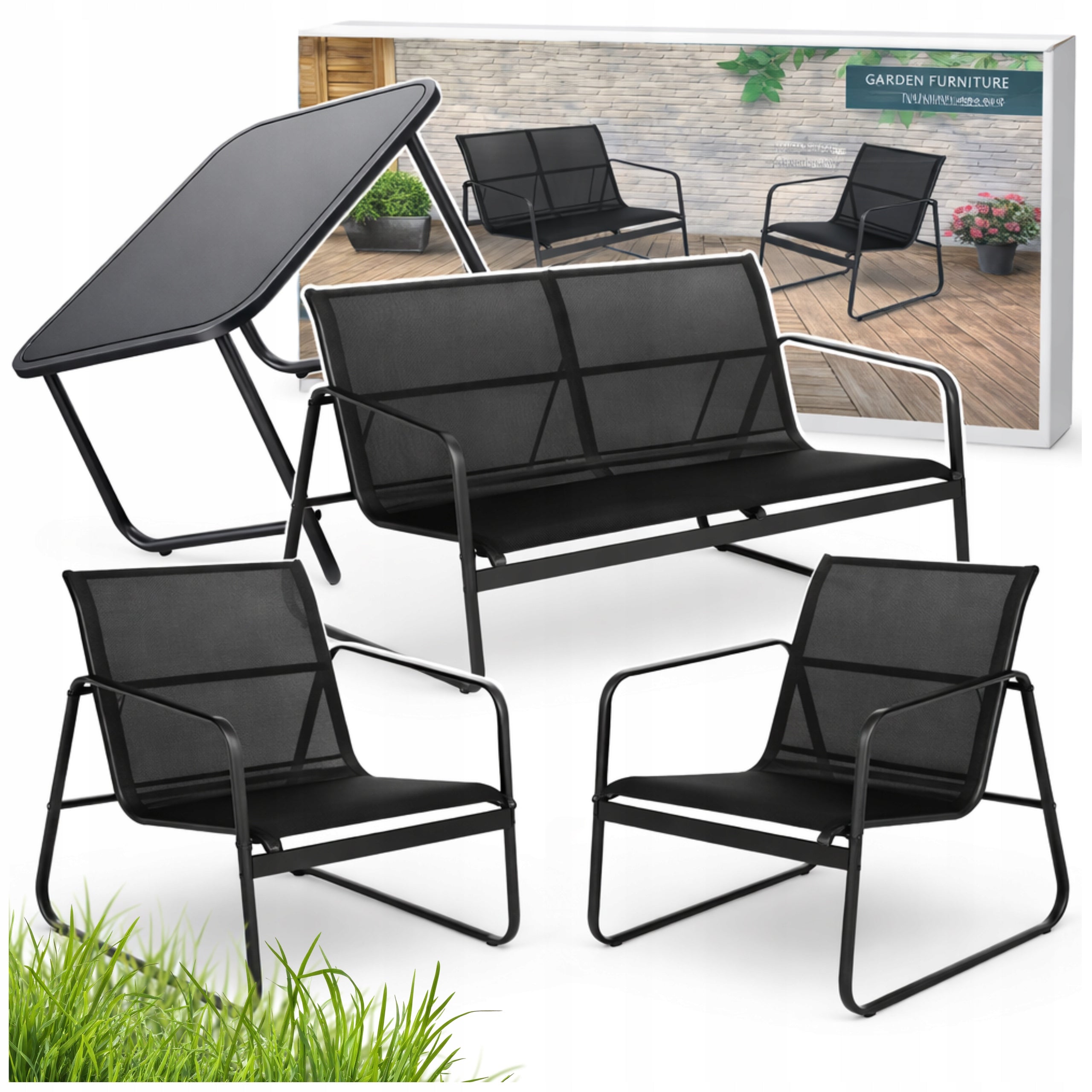 Garden Furniture Set Garden Furniture 4el Black SOFA 2x ARMCHAIR TABLE Packaging status original