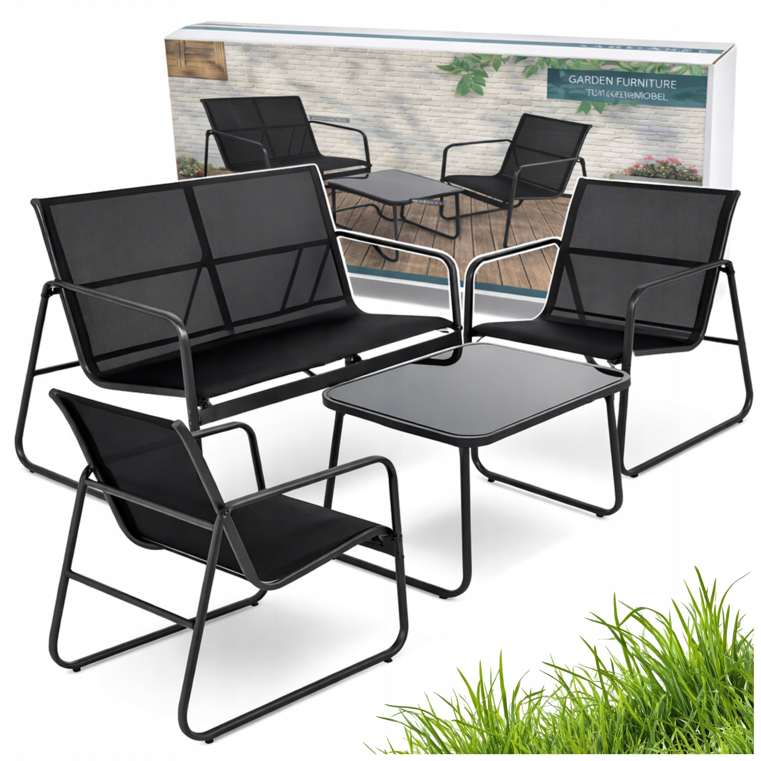 Garden Furniture Set Garden Furniture 4el Black SOFA 2x ARMCHAIR TABLE
