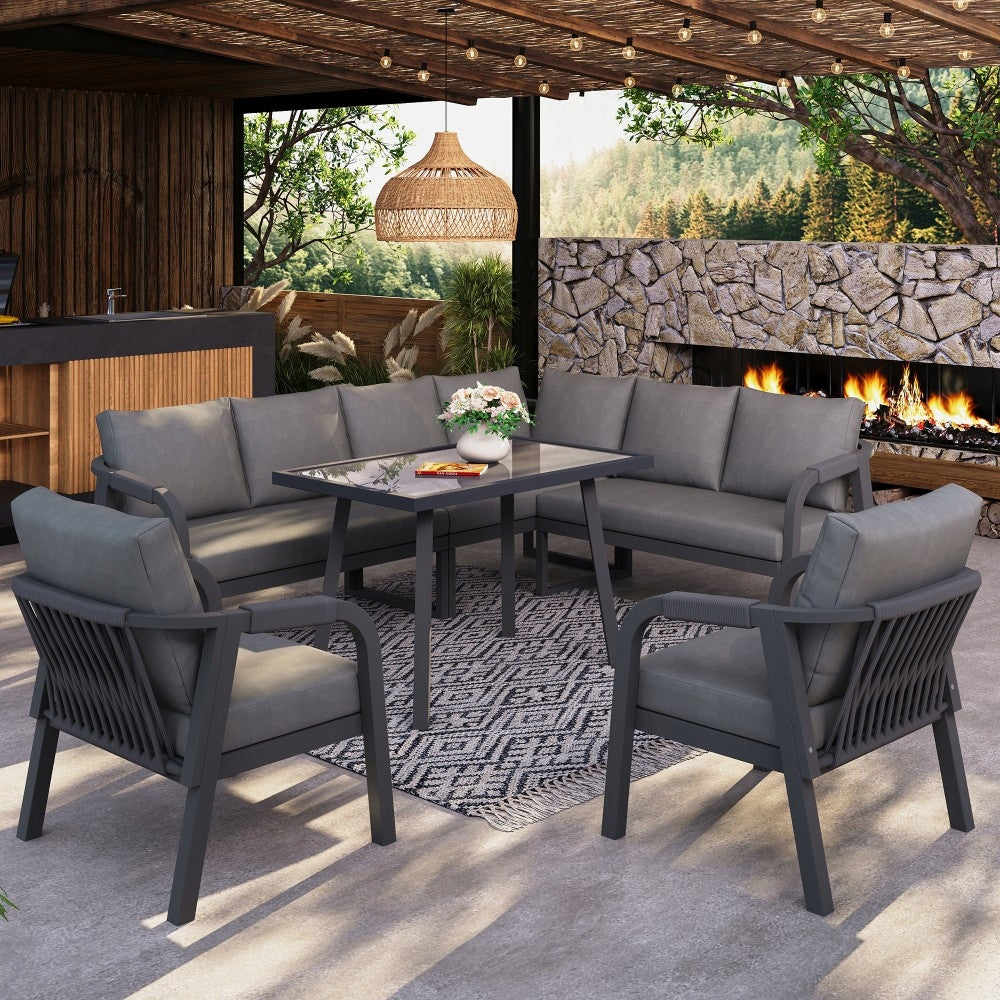 Garden Furniture Set Grey Corner 8 People Galvanized Steel Braided Number of items in the set 5