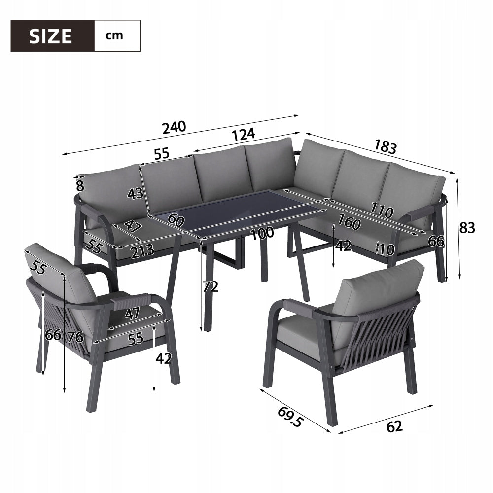 Garden Furniture Set Grey Corner 8 People Galvanized Steel Braided Packaging status original