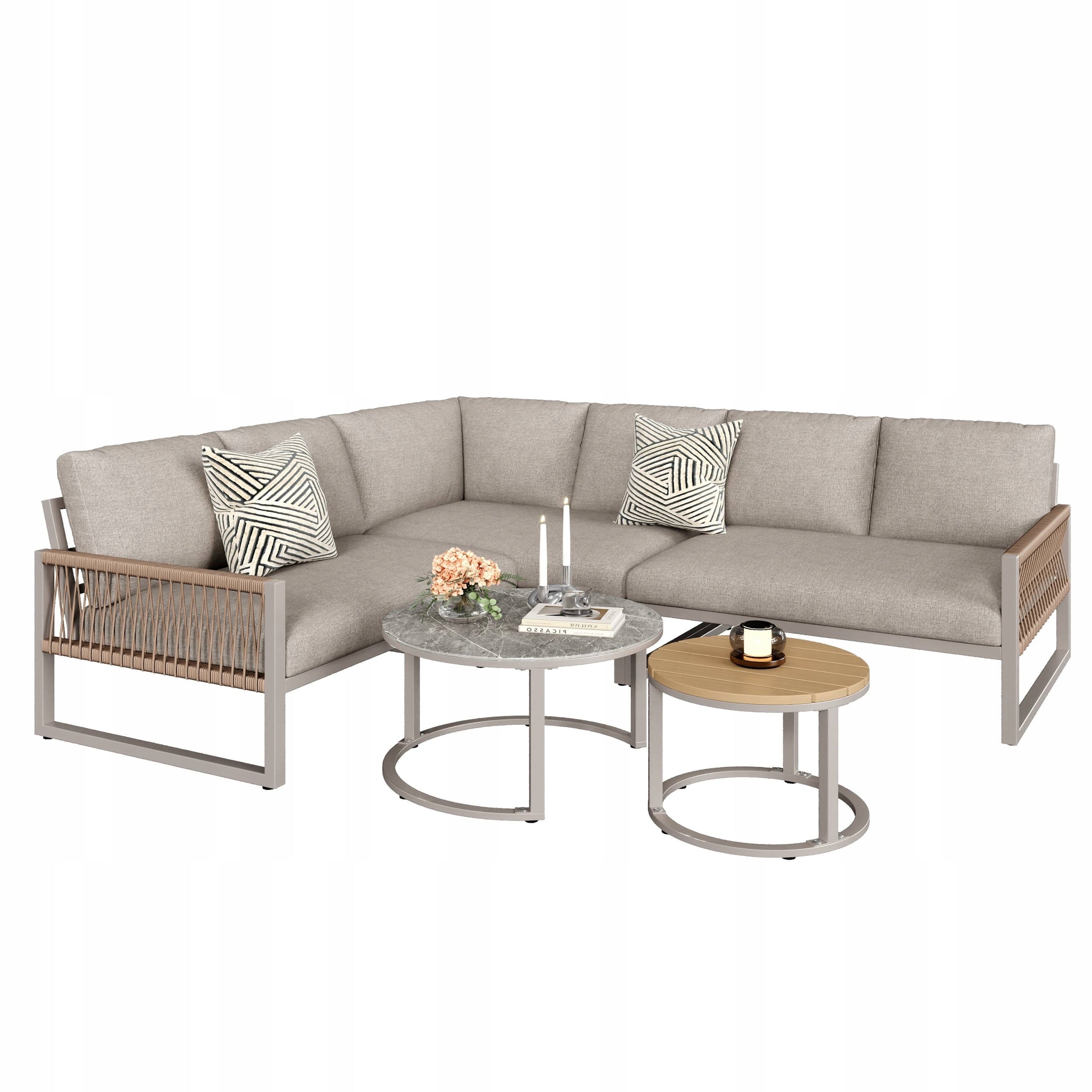 Garden Furniture Set Lounge Beige Iron Galvanized Corner Adjustable Legs Manufacturer Arhatreya