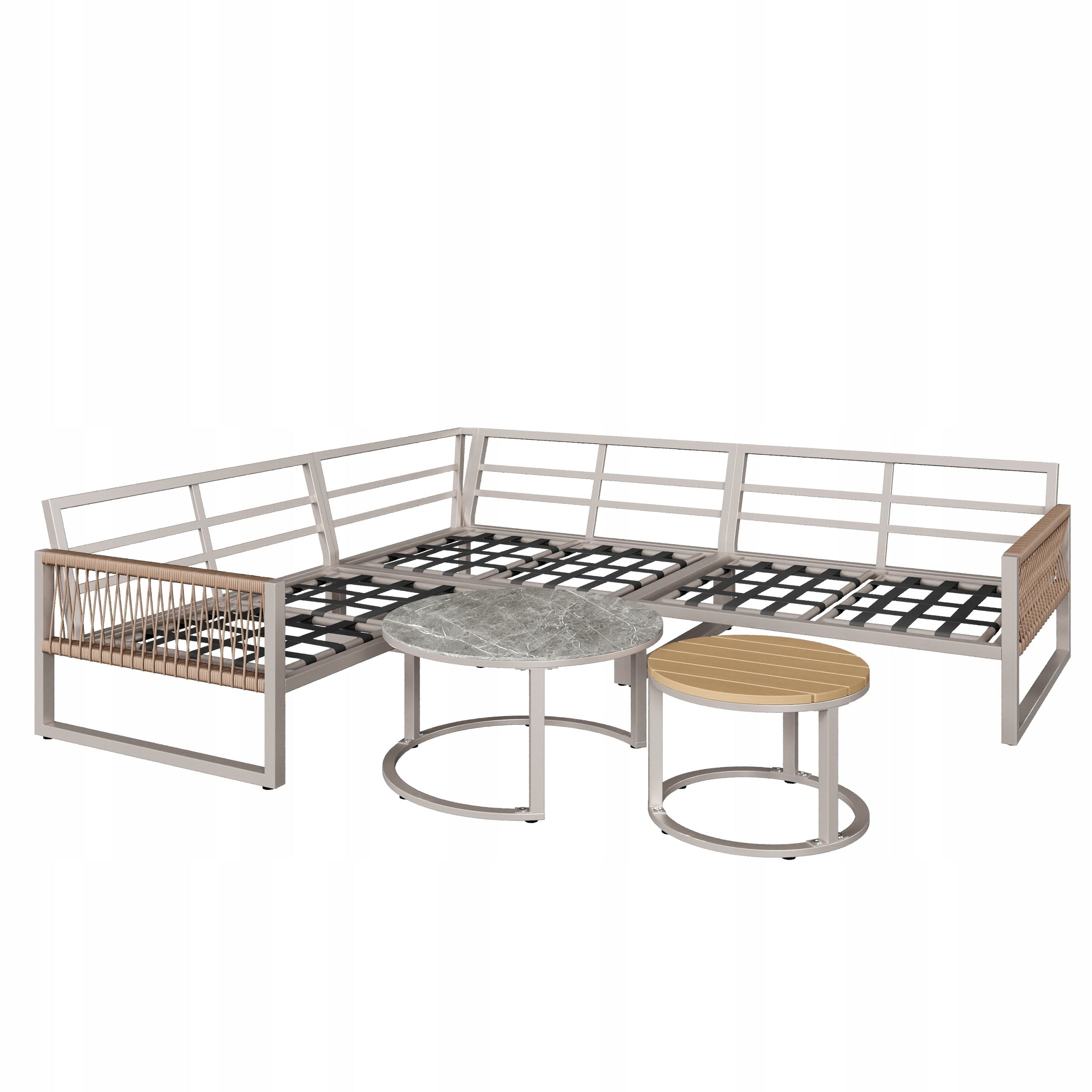 Garden Furniture Set Lounge Beige Iron Galvanized Corner Adjustable Legs Style modern