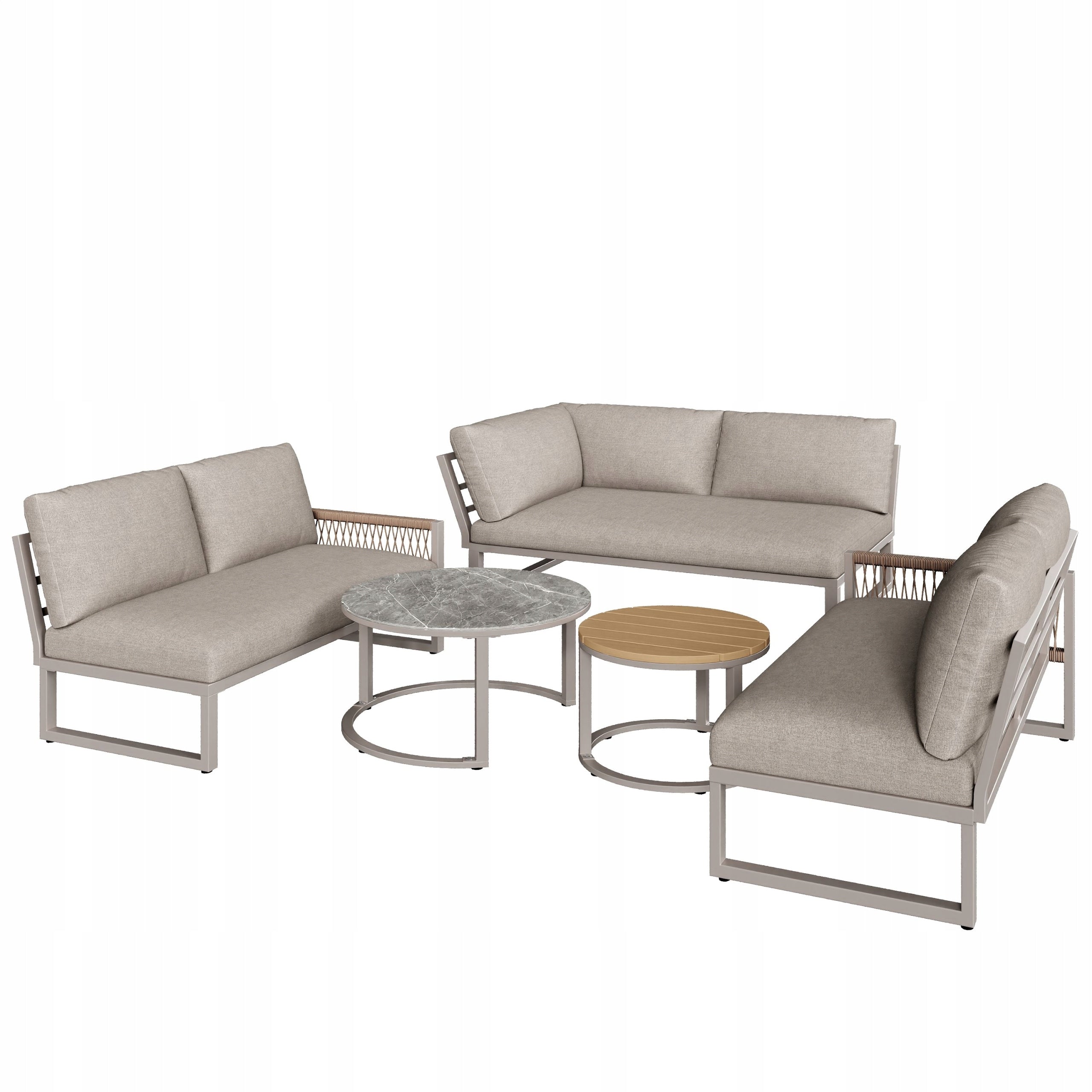 Garden Furniture Set Lounge Beige Iron Galvanized Corner Adjustable Legs