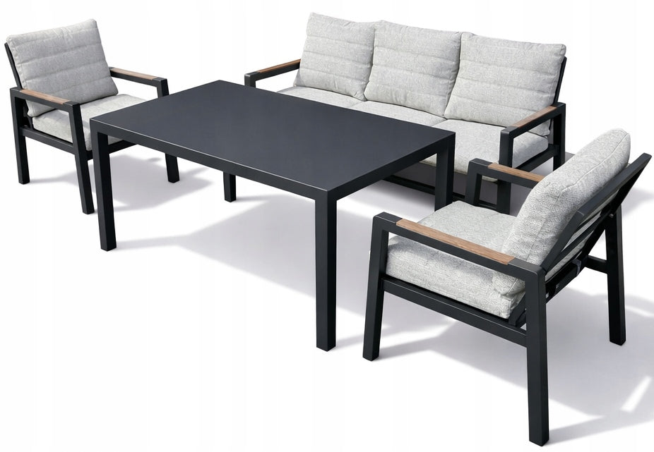 Garden Furniture Set Modular Aluminum Sofa + Table + 2 Armchairs Graphite