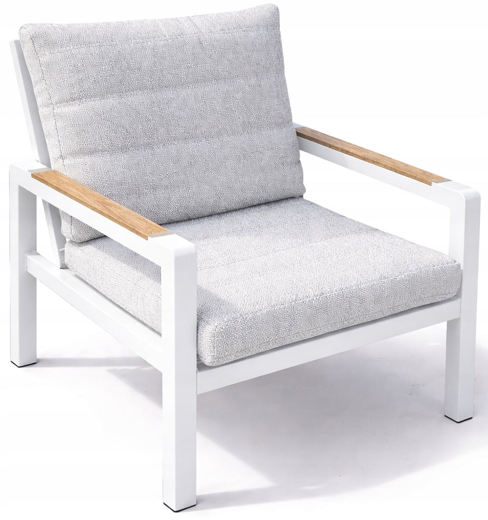 Garden Furniture Set Modular Aluminum Sofa + Table + 2 Armchairs White Set contents armchair table