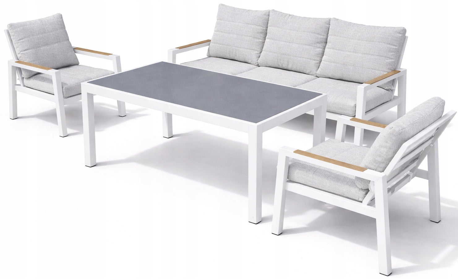 Garden Furniture Set Modular Aluminum Sofa + Table + 2 Armchairs White