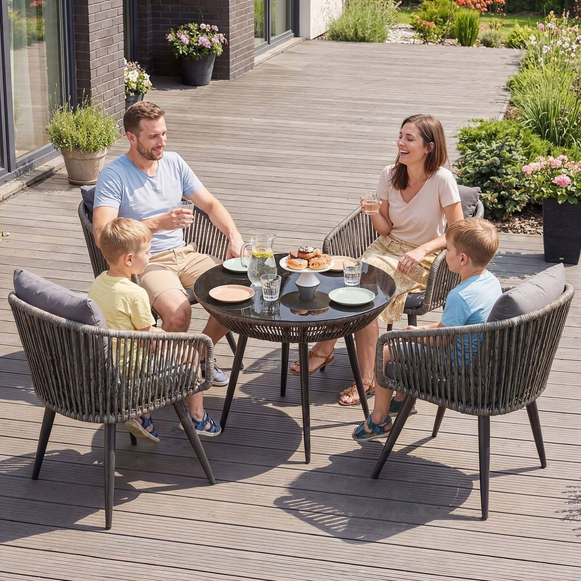 Garden Furniture Set Rieti 4 Armchairs+1 Dining Table Technorattan Grey Manufacturer di volio