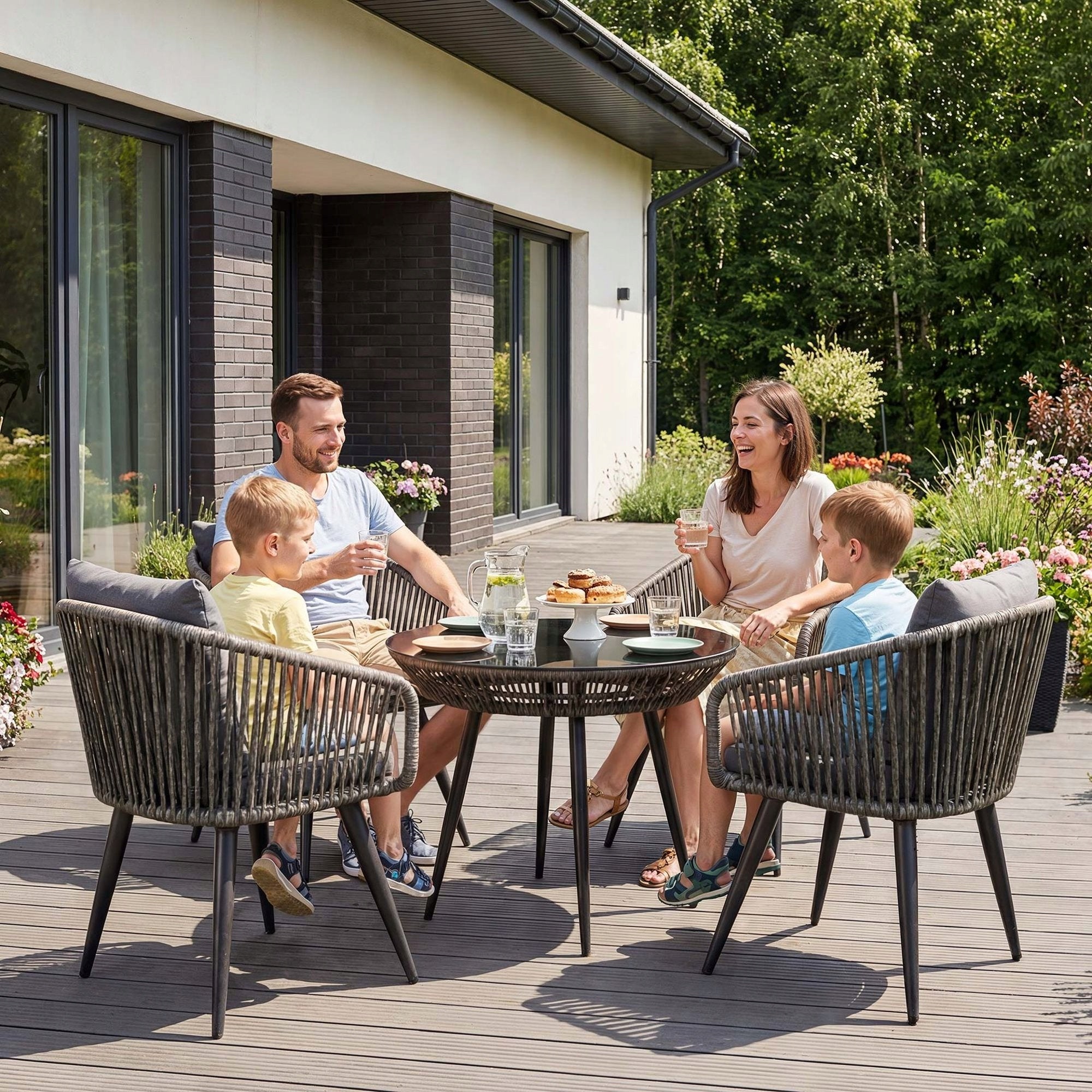 Garden Furniture Set Rieti 4 Armchairs+1 Dining Table Technorattan Grey Packaging status original