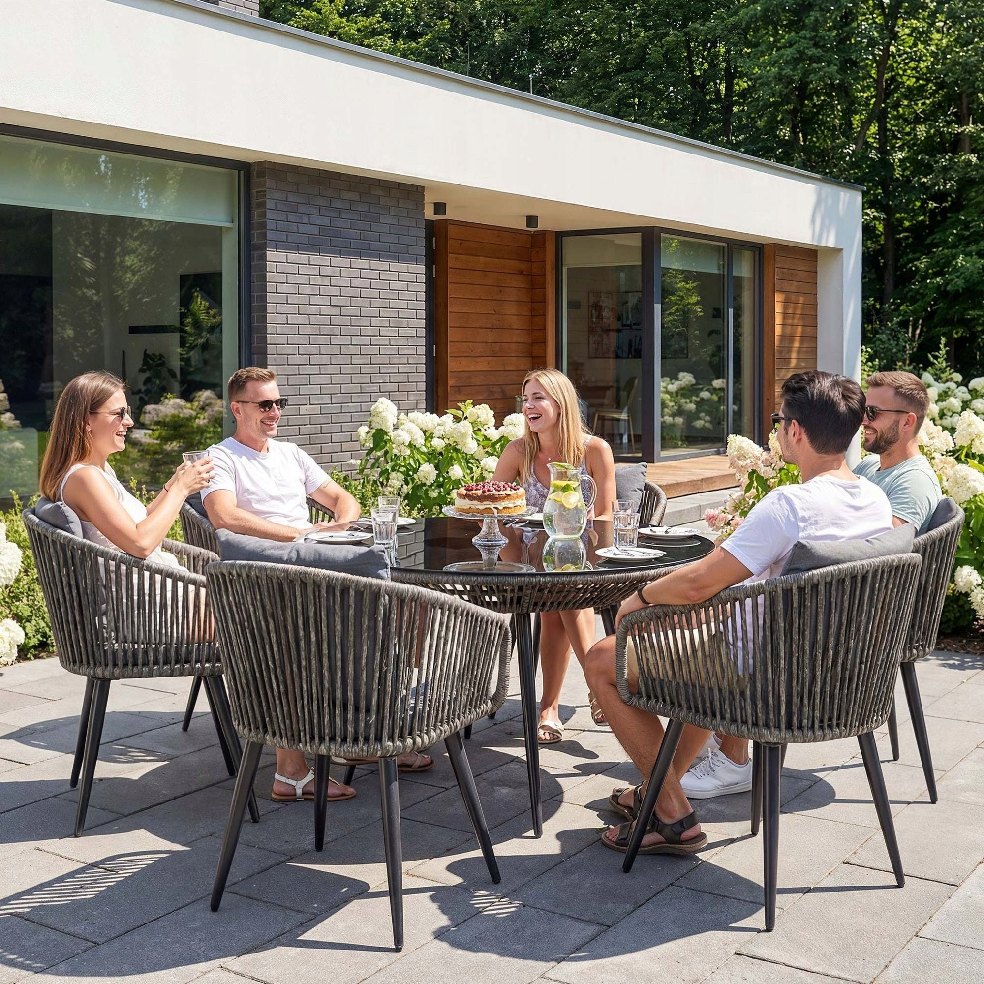 Garden Furniture Set Rieti 6 Armchairs+1 Dining Table 120cm Technorattan Set contents armchair table