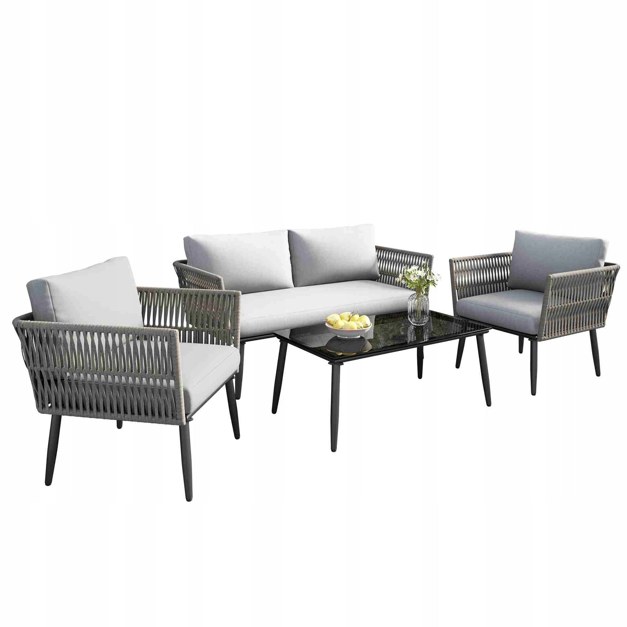 Garden Furniture Set Sofa + 2 Armchairs + Coffee Table Steel Frame Grey Manufacturer code 6932864560700