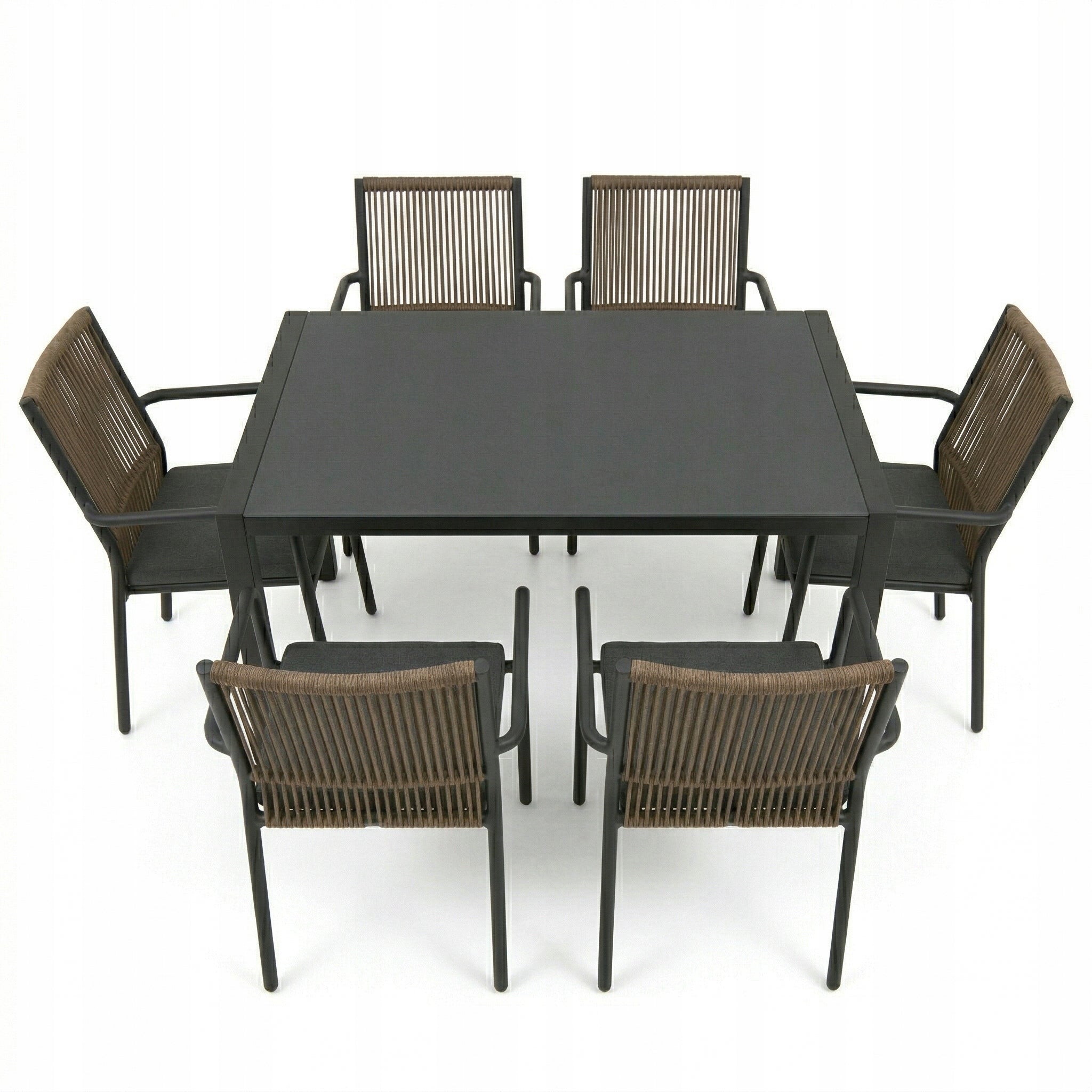 Garden Furniture Set TABLE 6 CHAIRS WITH Terrace Dining CUSHIONS Color gray