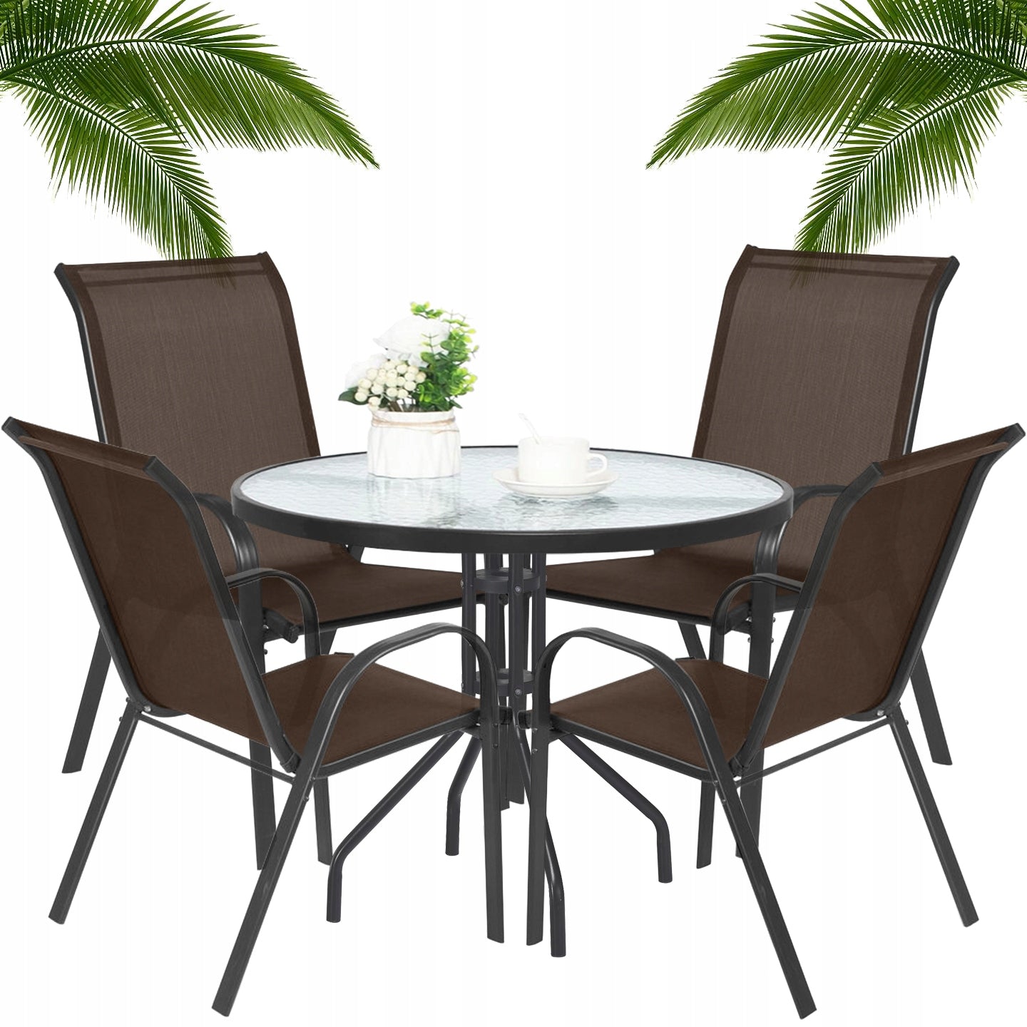 Garden Furniture Set Table with Chairs for Balcony Terrace 4 Chairs Brown