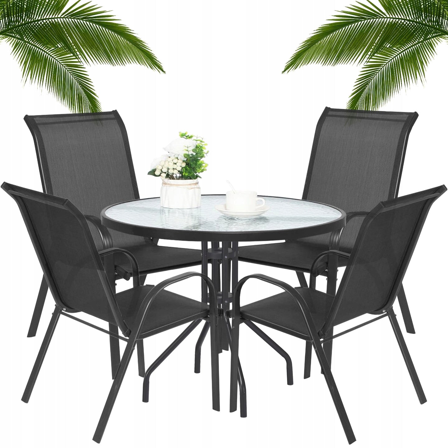 Garden Furniture Set Table with Chairs for Balcony Terrace 4 Chairs Grey