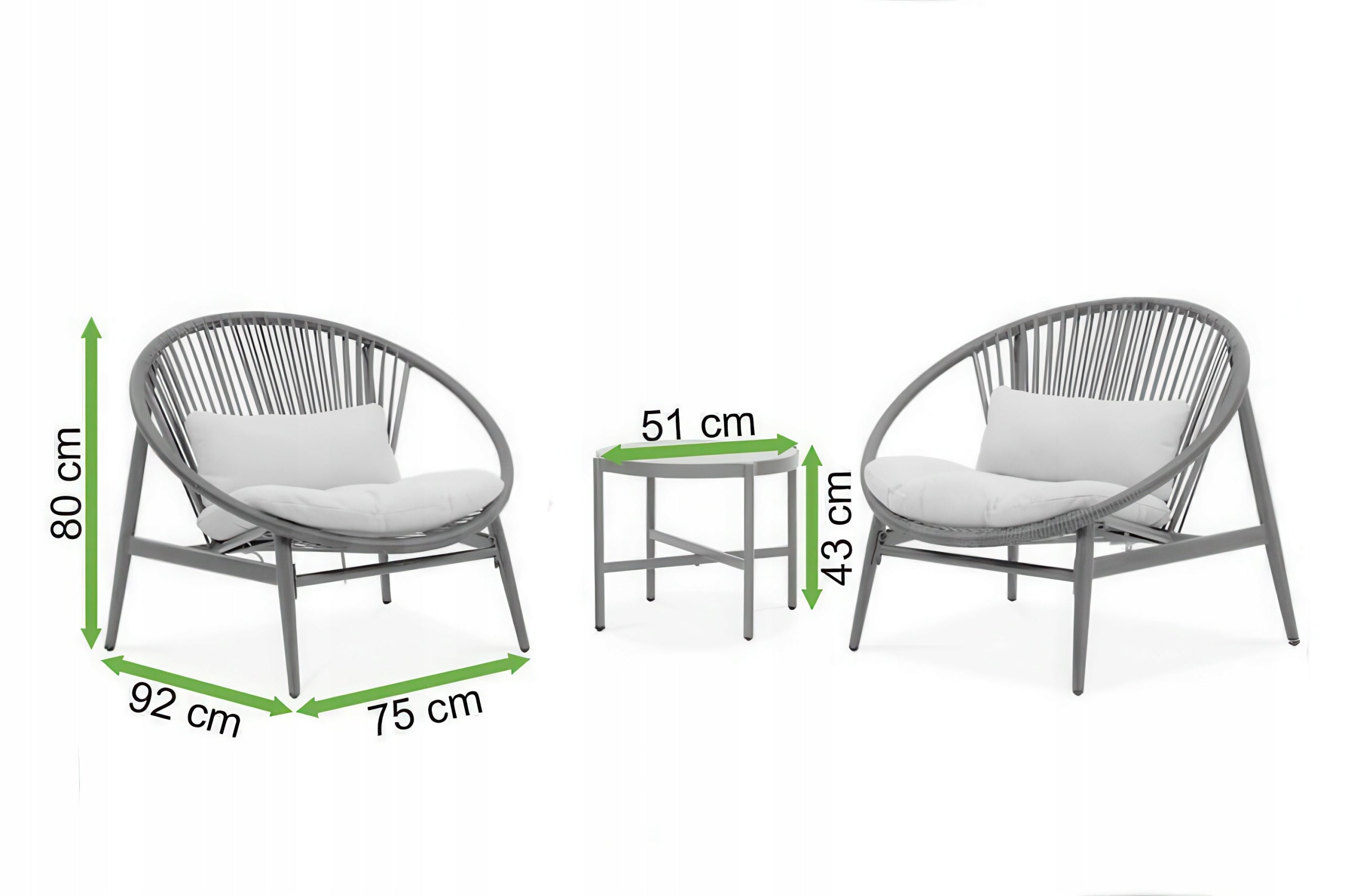 Garden Furniture Set for Balcony Terrace GALLA Set Table 2 Armchairs Grey Packaging status original
