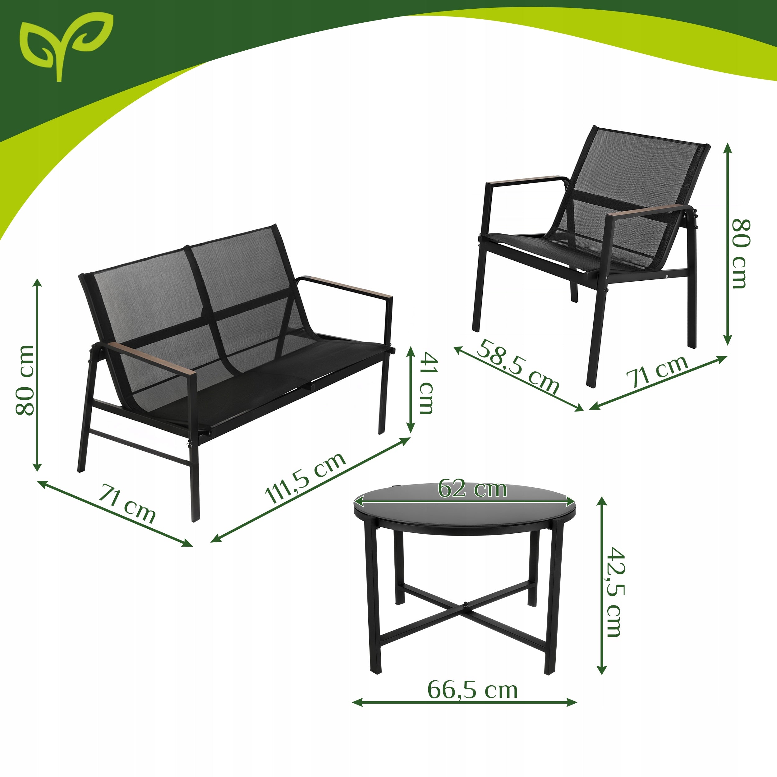 Garden Furniture Set for Balcony Terrace Table Chairs Sofa Color black