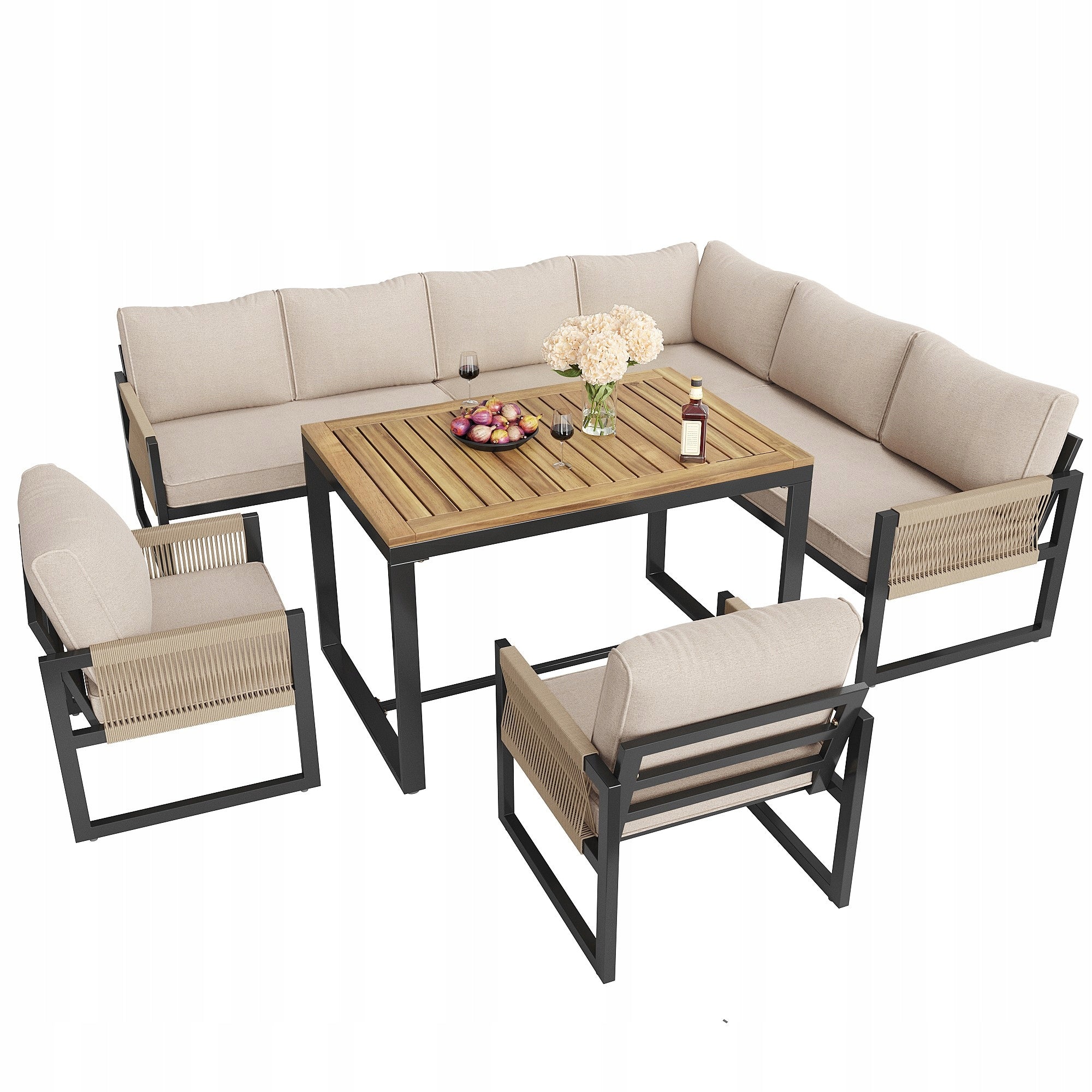Garden Furniture Sets Corner + Sofa for 7-8 People Iron Frame + Wood Main material metal