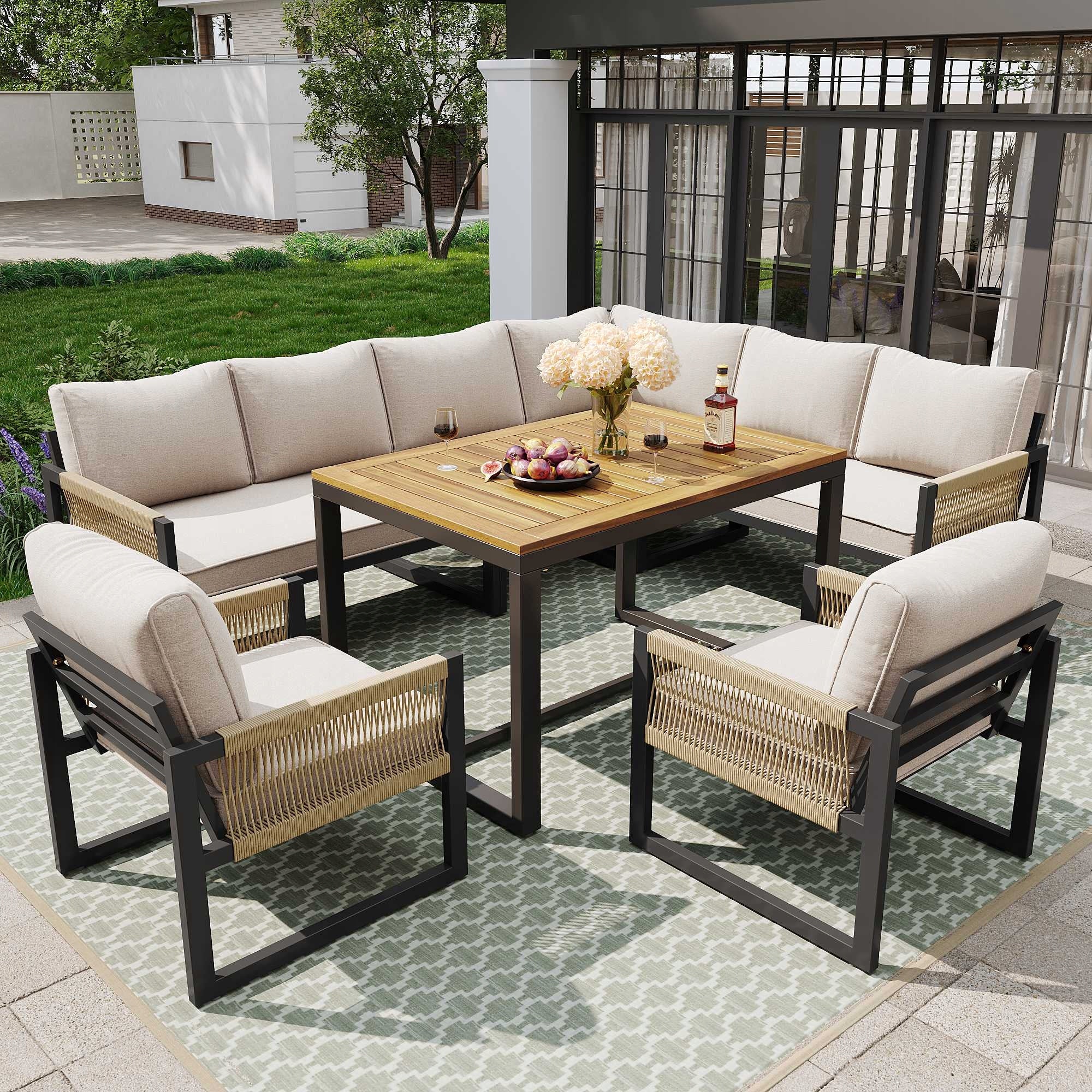 Garden Furniture Sets Corner + Sofa for 7-8 People Iron Frame + Wood