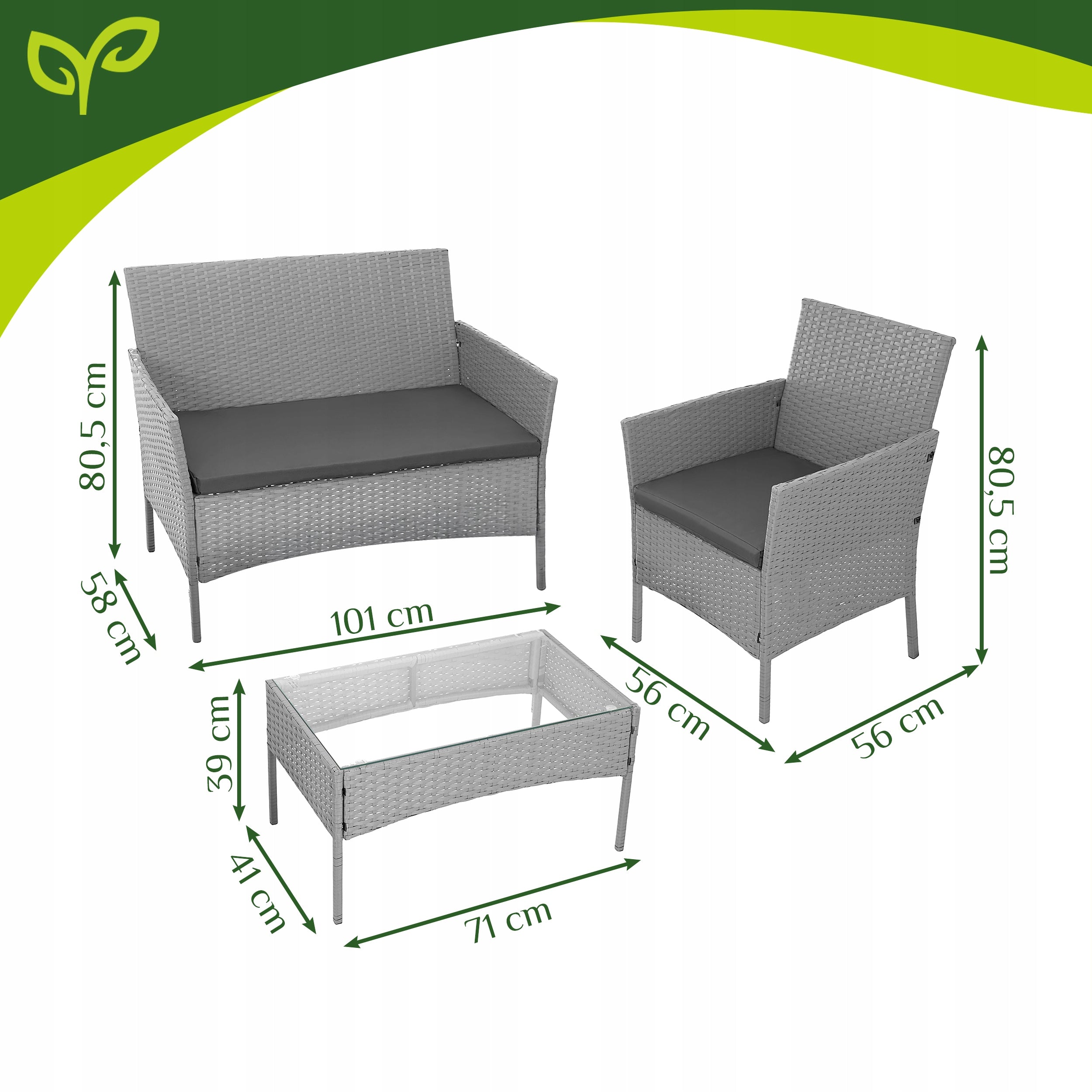 Garden Furniture Technorattan Garden Furniture Set for Terrace Sofa Table Color gray