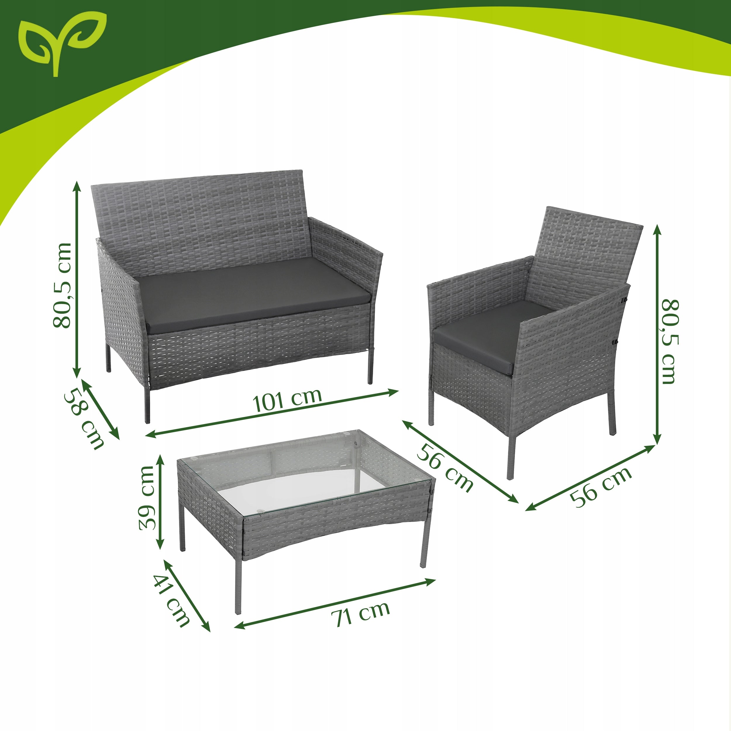 Garden Furniture Technorattan Garden Furniture Set for Terrace Table Sofa Color gray