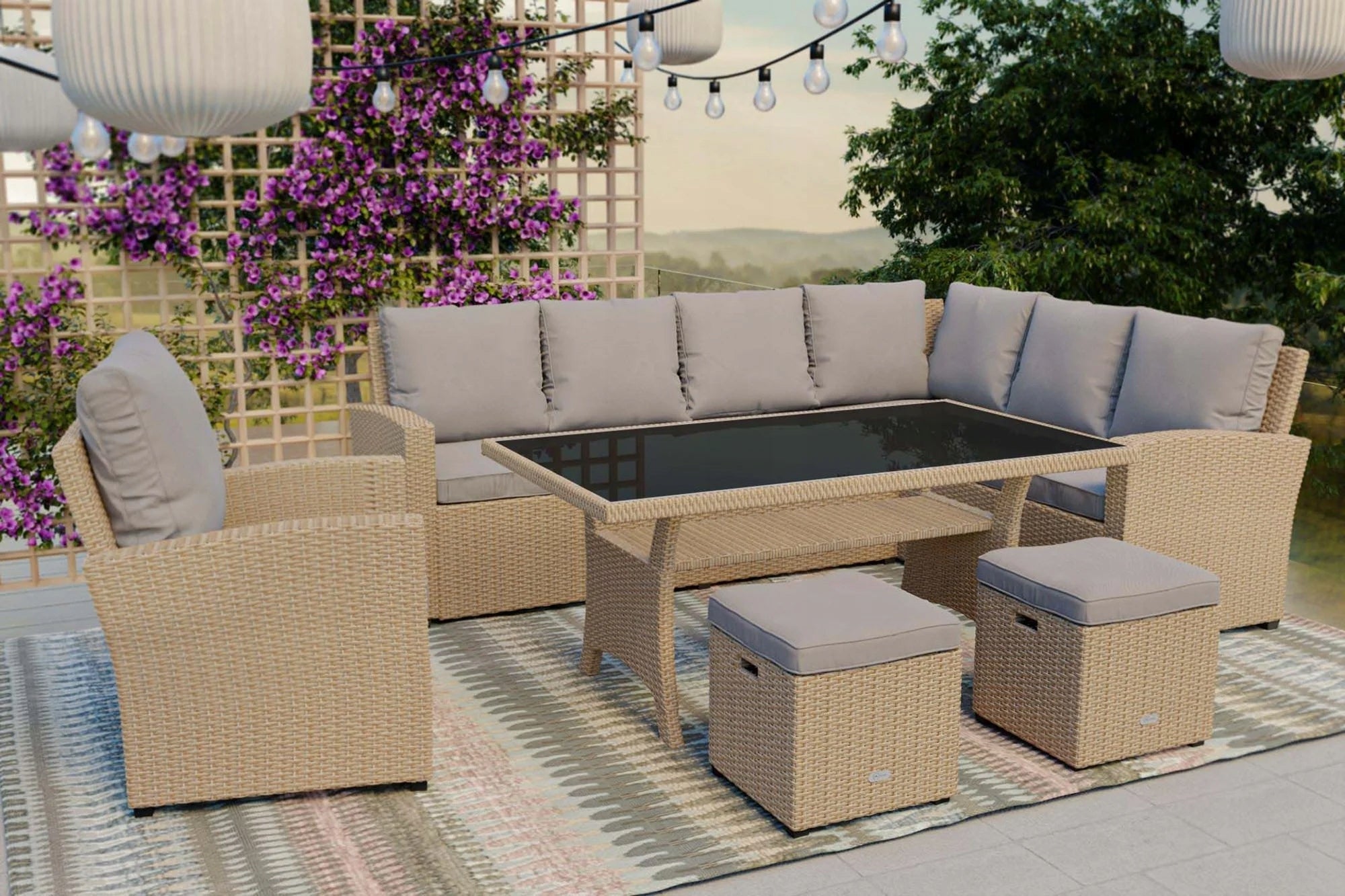 Garden Furniture Technorattan Set of 9 Seater Sofas Armchair Table Chest For couch set