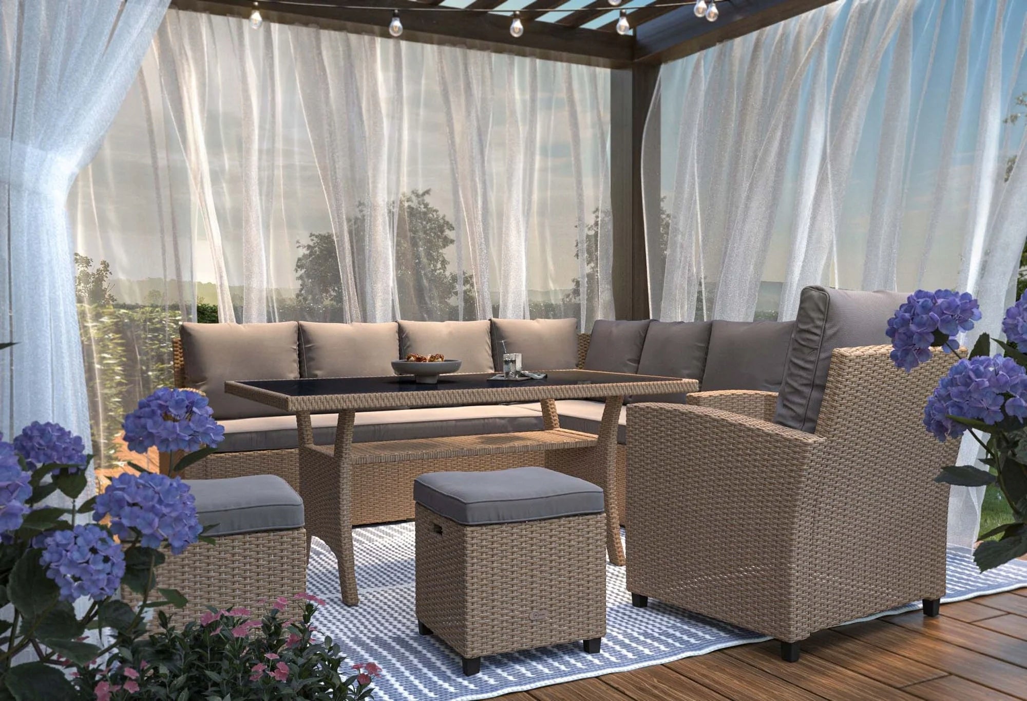 Garden Furniture Technorattan Set of 9 Seater Sofas Armchair Table Chest Main material synthetic rattan