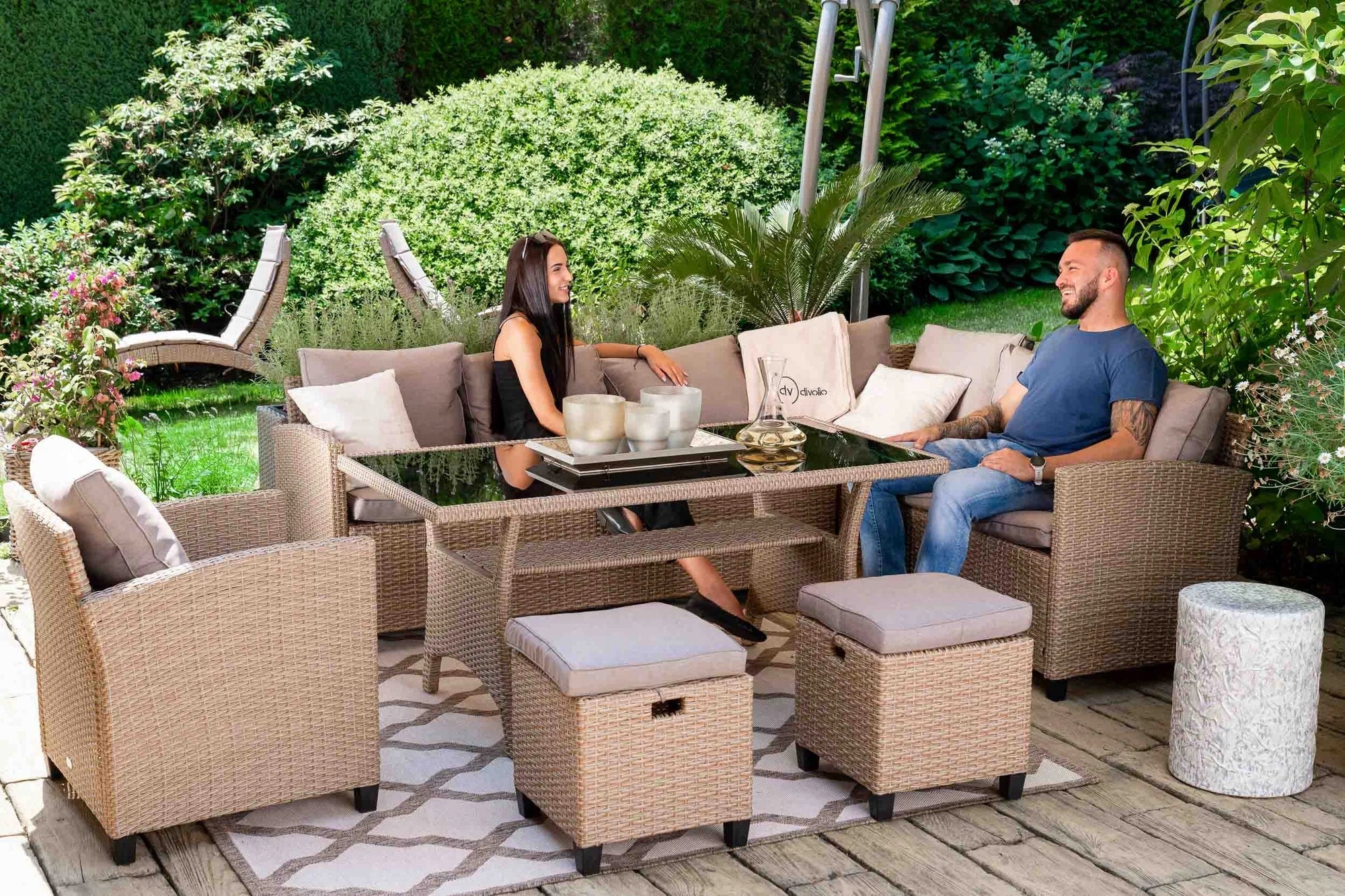 Garden Furniture Technorattan Set of 9 Seater Sofas Armchair Table Chest Packaging status original