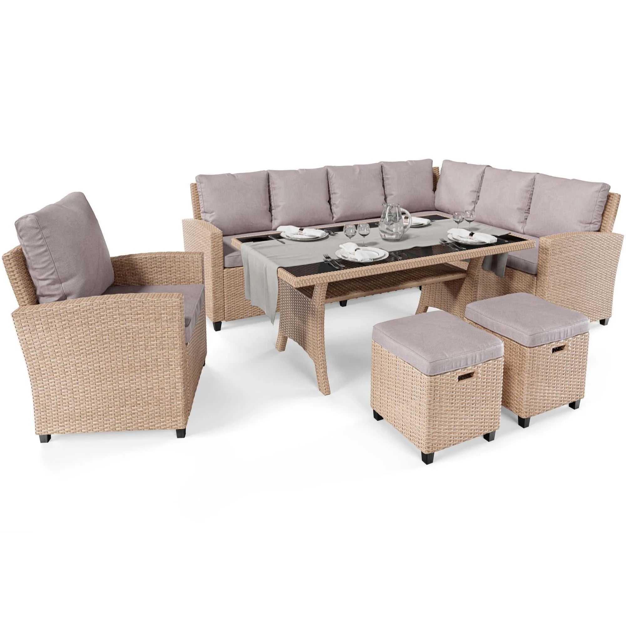 Garden Furniture Technorattan Set of 9 Seater Sofas Armchair Table Chest