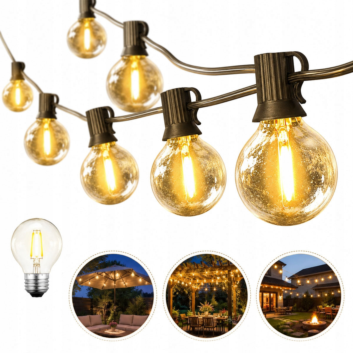 Garden GARLAND Light 18M 30X LED Bulb G40 Waterproof Lights THICK