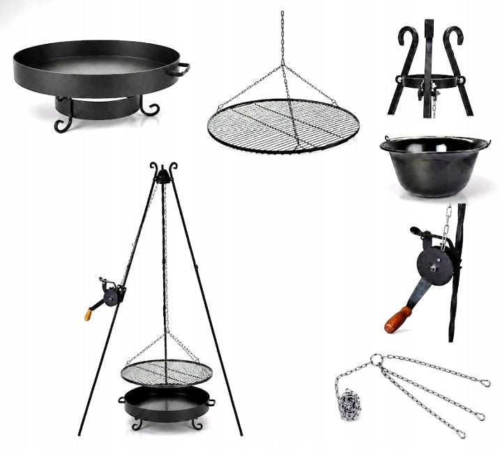 Garden GRILL FORGED tripod 190cm+GRATE CRANK 60cm+FIREPLACE+BOILER 14L
