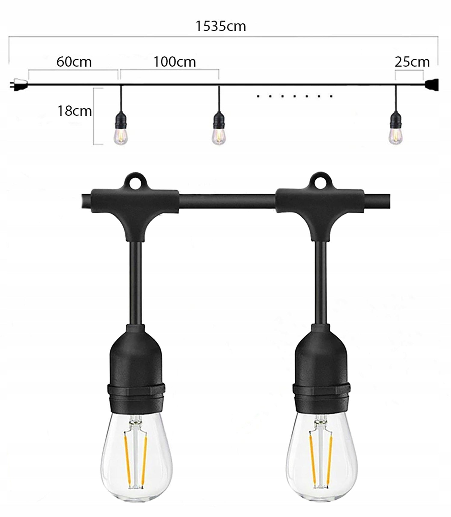 Garden Garland Light 15M 15X LED Bulb E27 + Waterproof Cord Manufacturer code Girlanda LED E27 15m 15xE27 1W