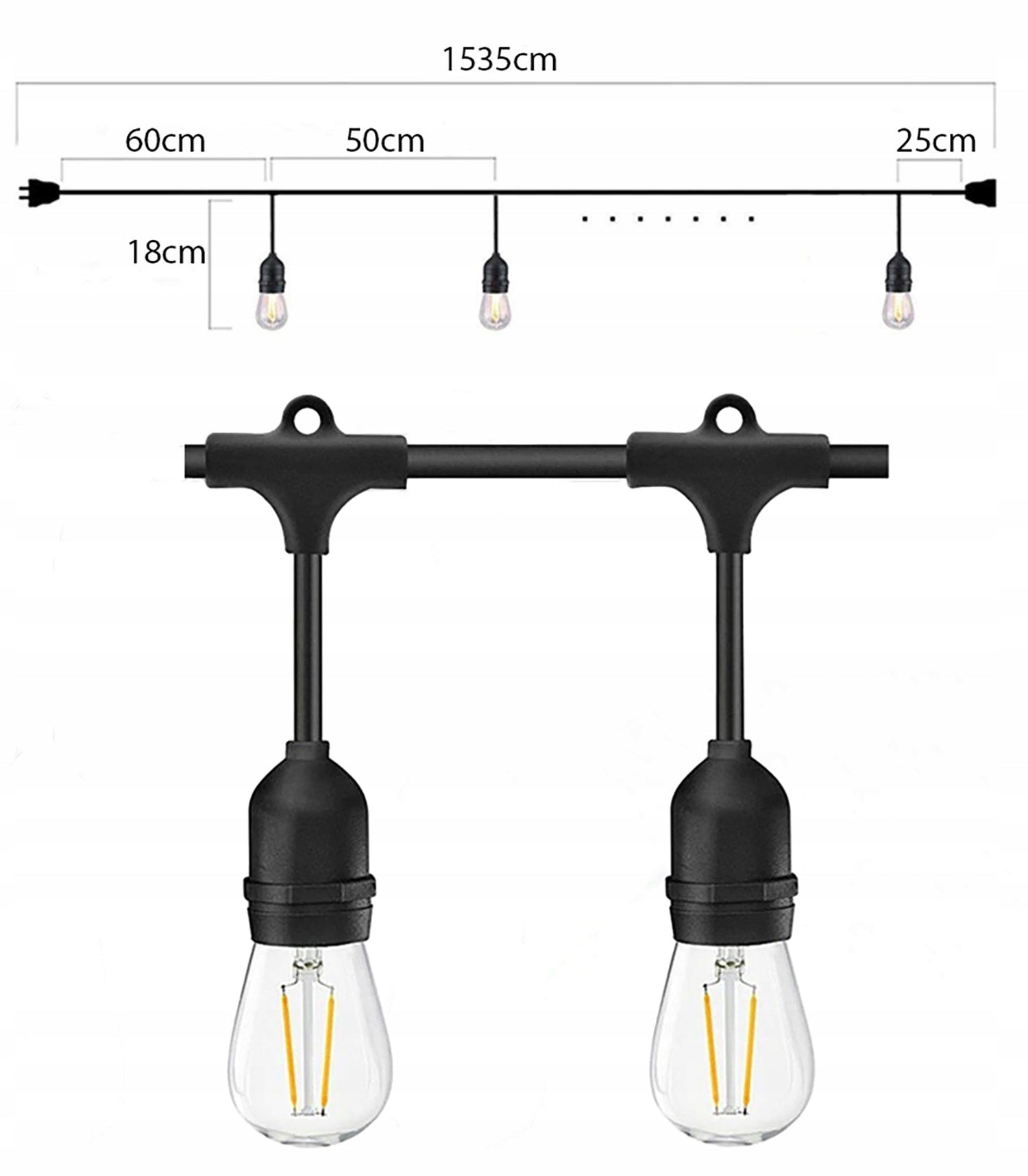 Garden Garland Light 15M 30X LED Bulb E27 + Waterproof Cord Manufacturer code Girlanda LED E27 15m 30xE27 1W