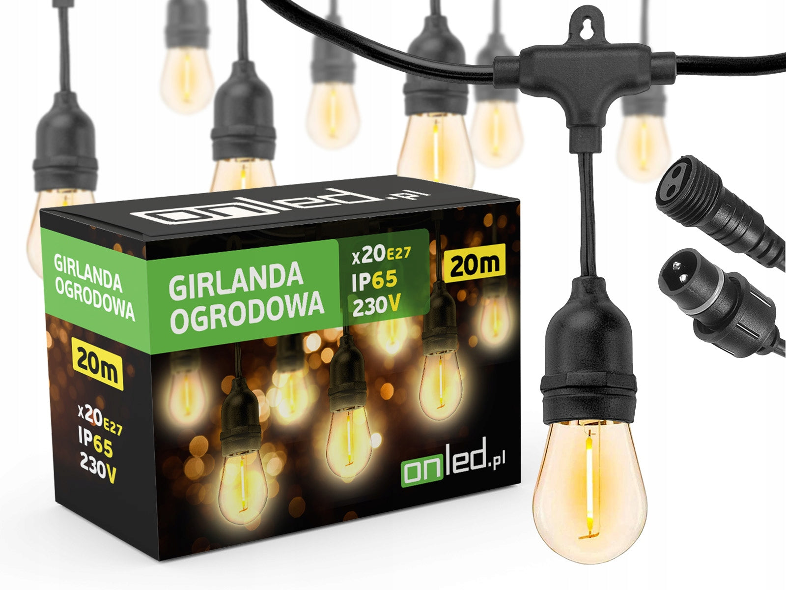 Garden Garland Light LED Chain 20m Bulbs 20xE27 Garden Lights