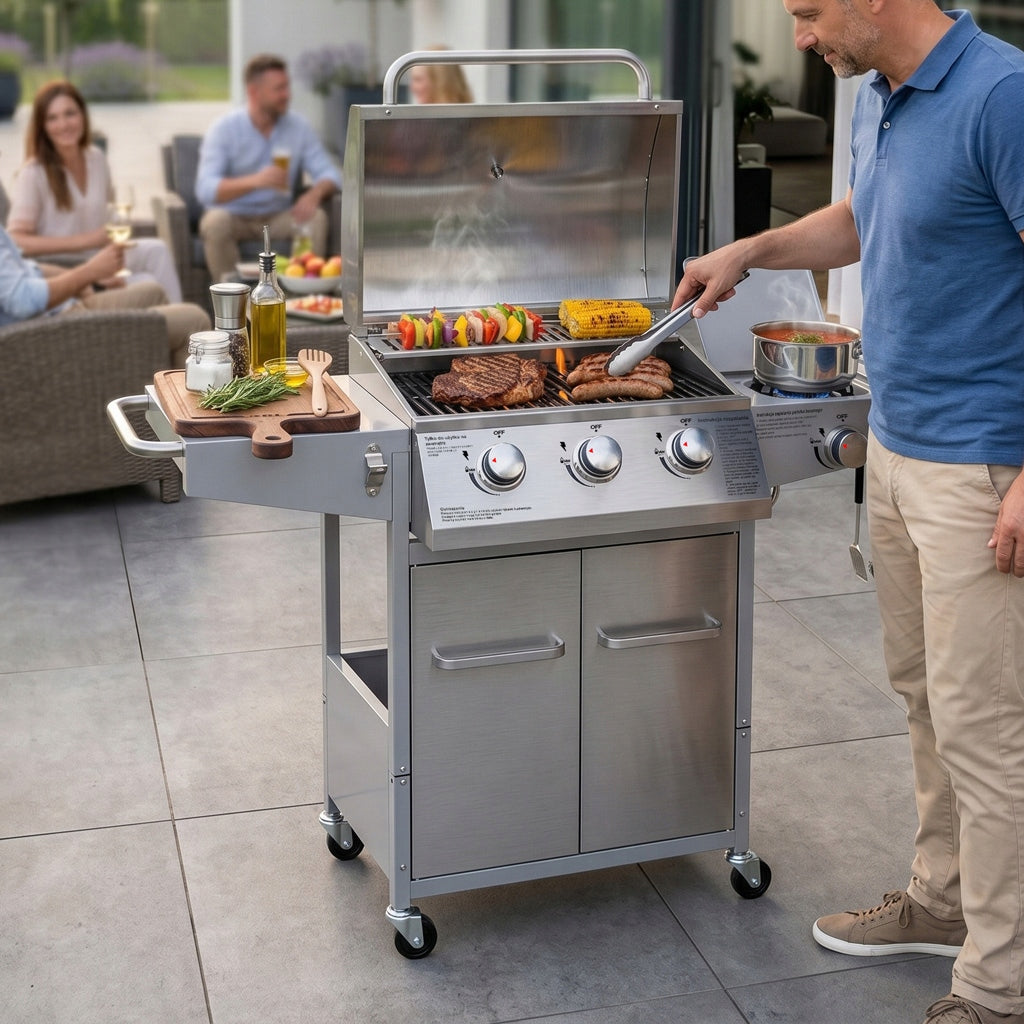 Garden Gas Grill 3+1 BERGMANN Cast Iron 11,6kW Cylinder Cabinet Cover Manufacturer code MTP008374