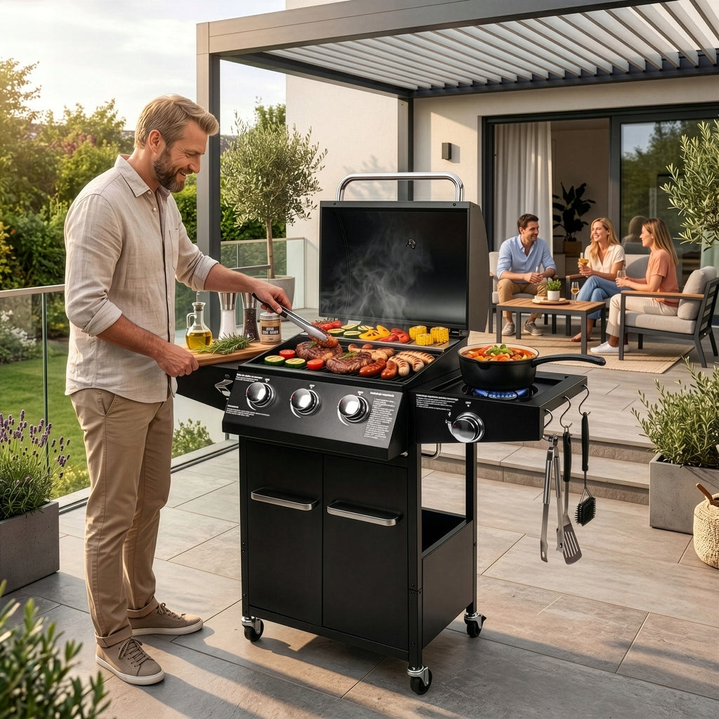 Garden Gas Grill 3+1 BERGMANN Cast Iron 11,6kW Cylinder Cabinet Cover Packaging status original