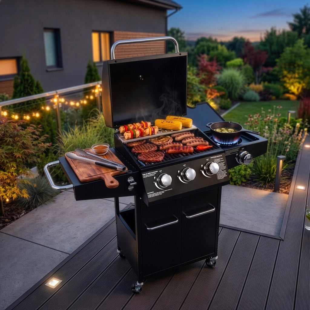 Garden Gas Grill 3+1 BERGMANN Cast Iron 11,6kW Cylinder Cabinet Cover Power 11.6 kW