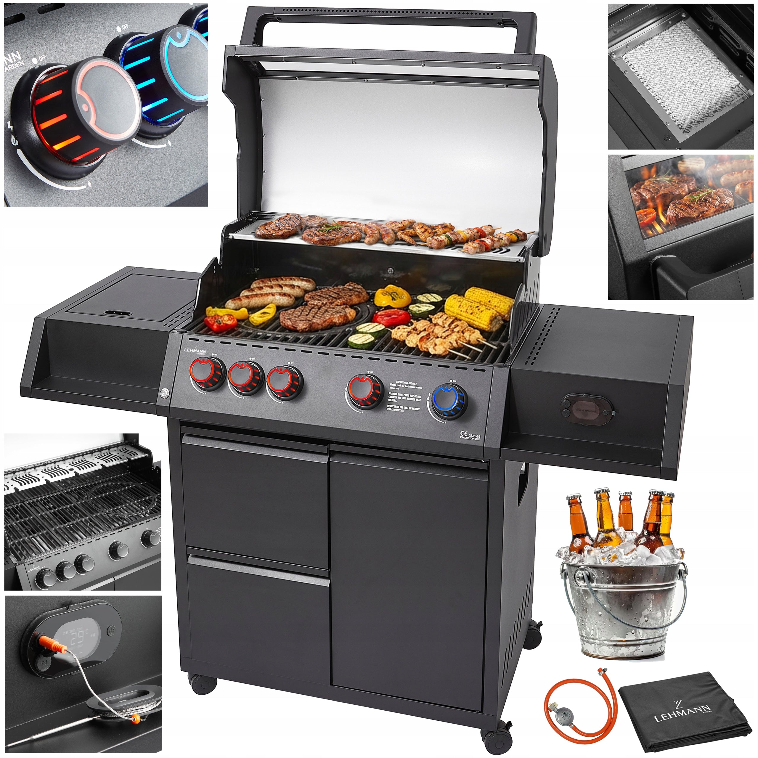Garden Grill CAST IRON LEHMANN 4+1 premium 17,2 kW + cylinder cabinet