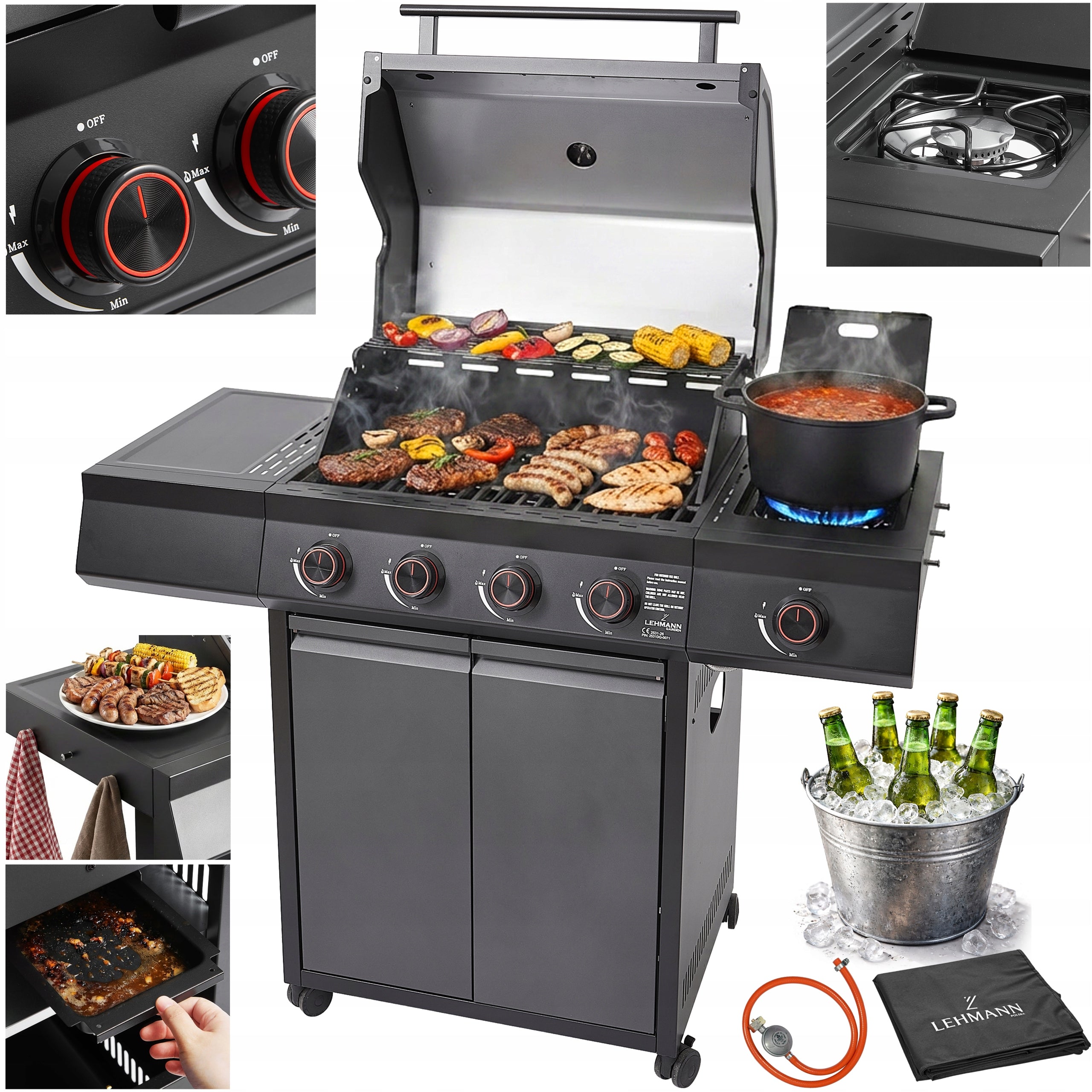 Garden Grill CAST IRON LEHMANN 4+1 stainless steel 15 kW + cylinder cabinet