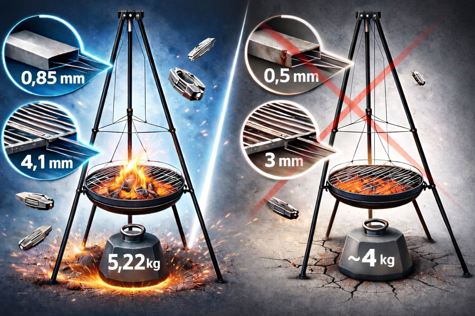 Garden Grill Tripod Fire Pit Adjustable Hanging STAINLESS GRATE + BOWL Manufacturer code Trójnóg z misą Palenisko ogrodowe XL