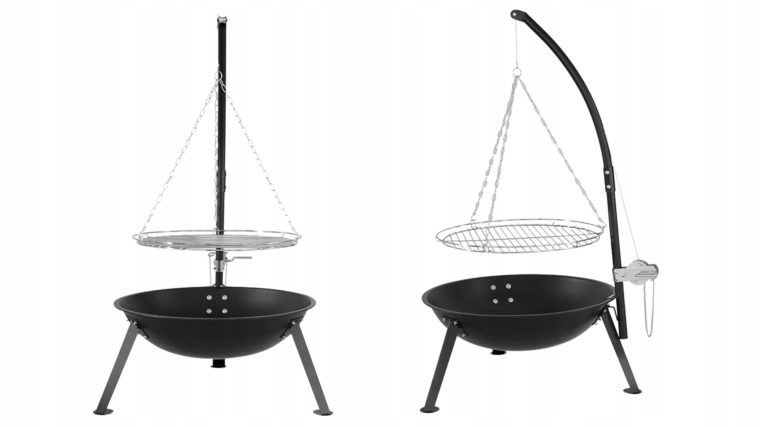 Garden Grill Tripod Fire Pit Stainless Steel Adjustable Suspended Grate width 60 cm