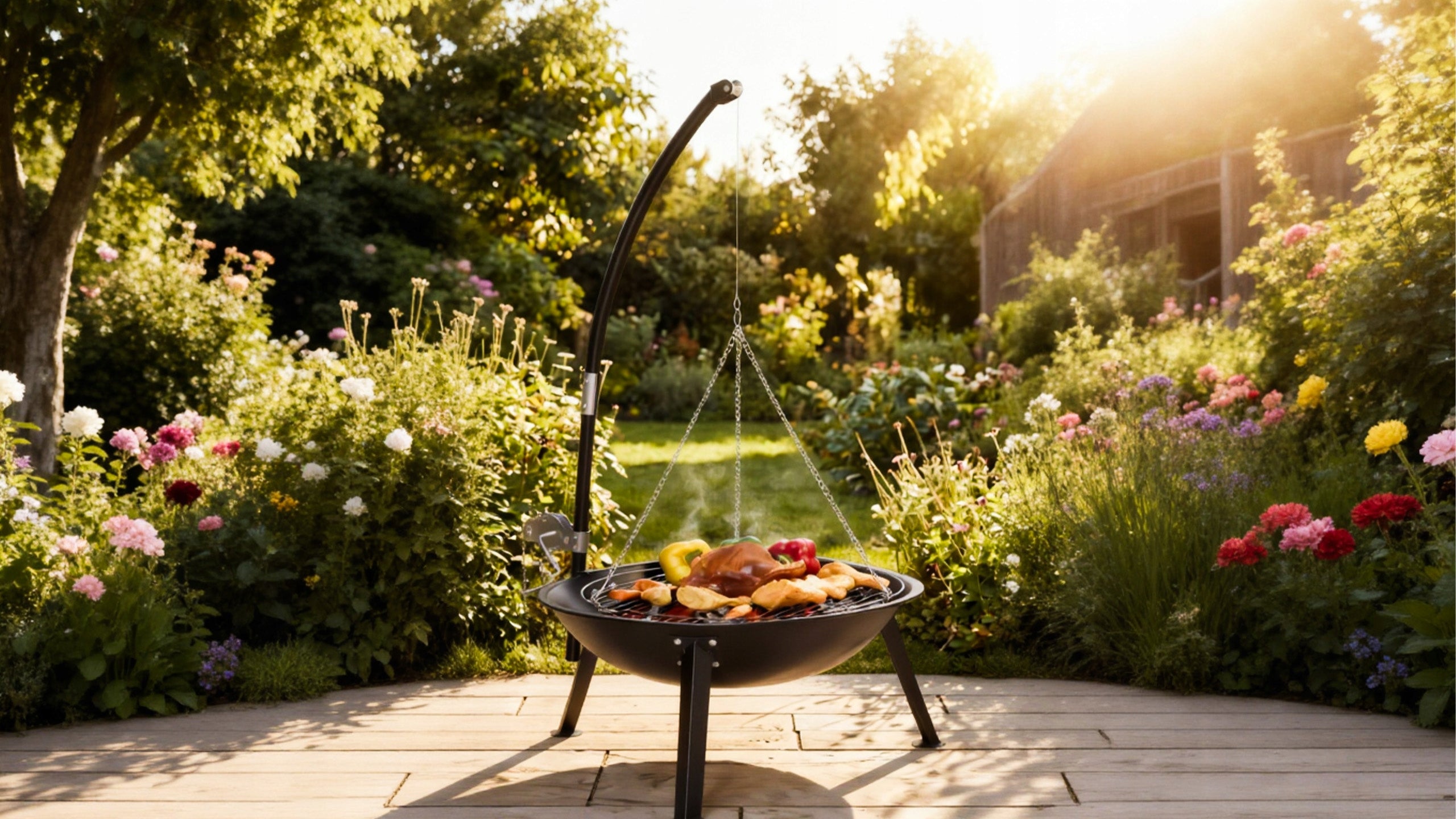 Garden Grill Tripod Fire Pit Stainless Steel Adjustable Suspended Grill height 110 cm