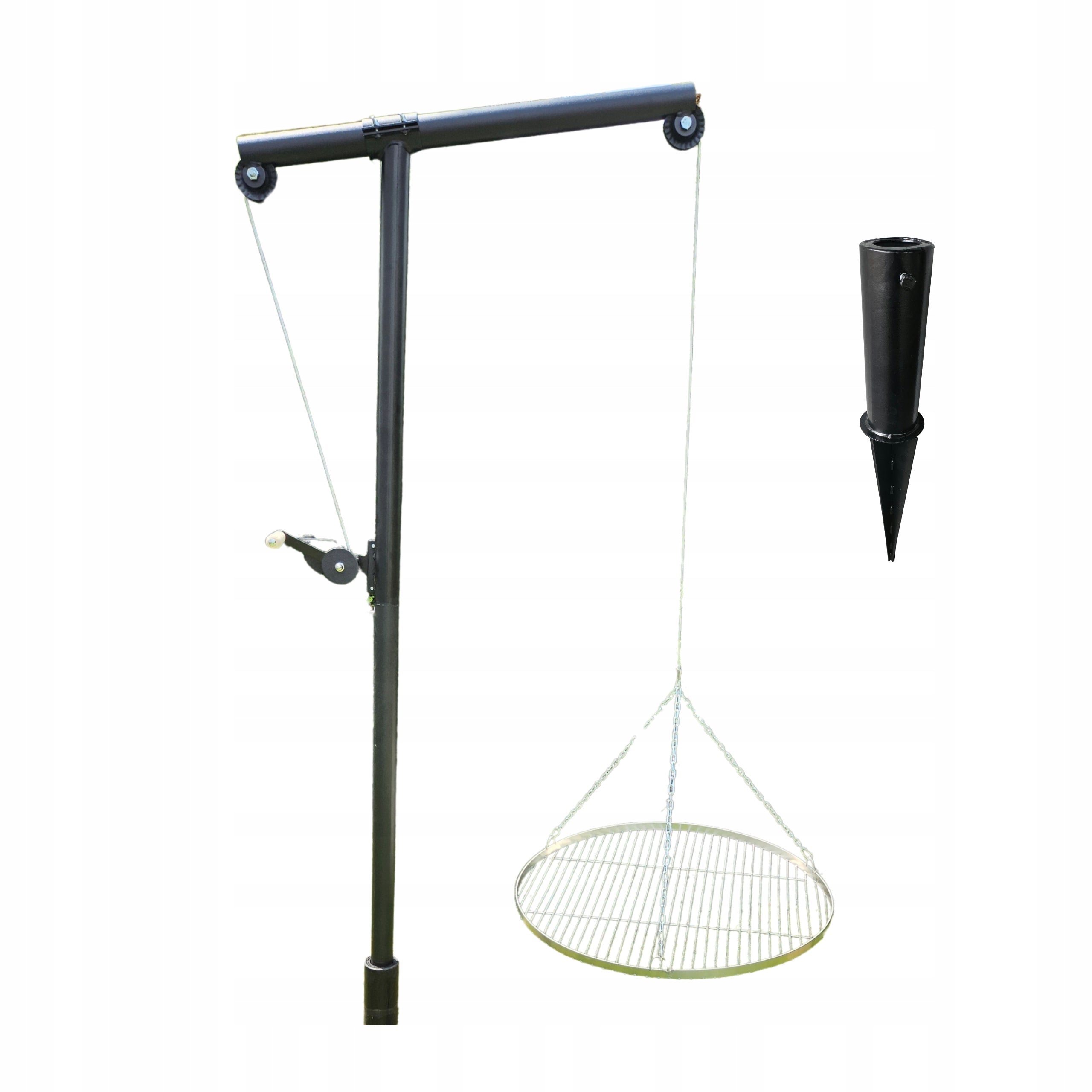Garden Grill on Boom Stainless Steel Grate Adjustable Tripod Length