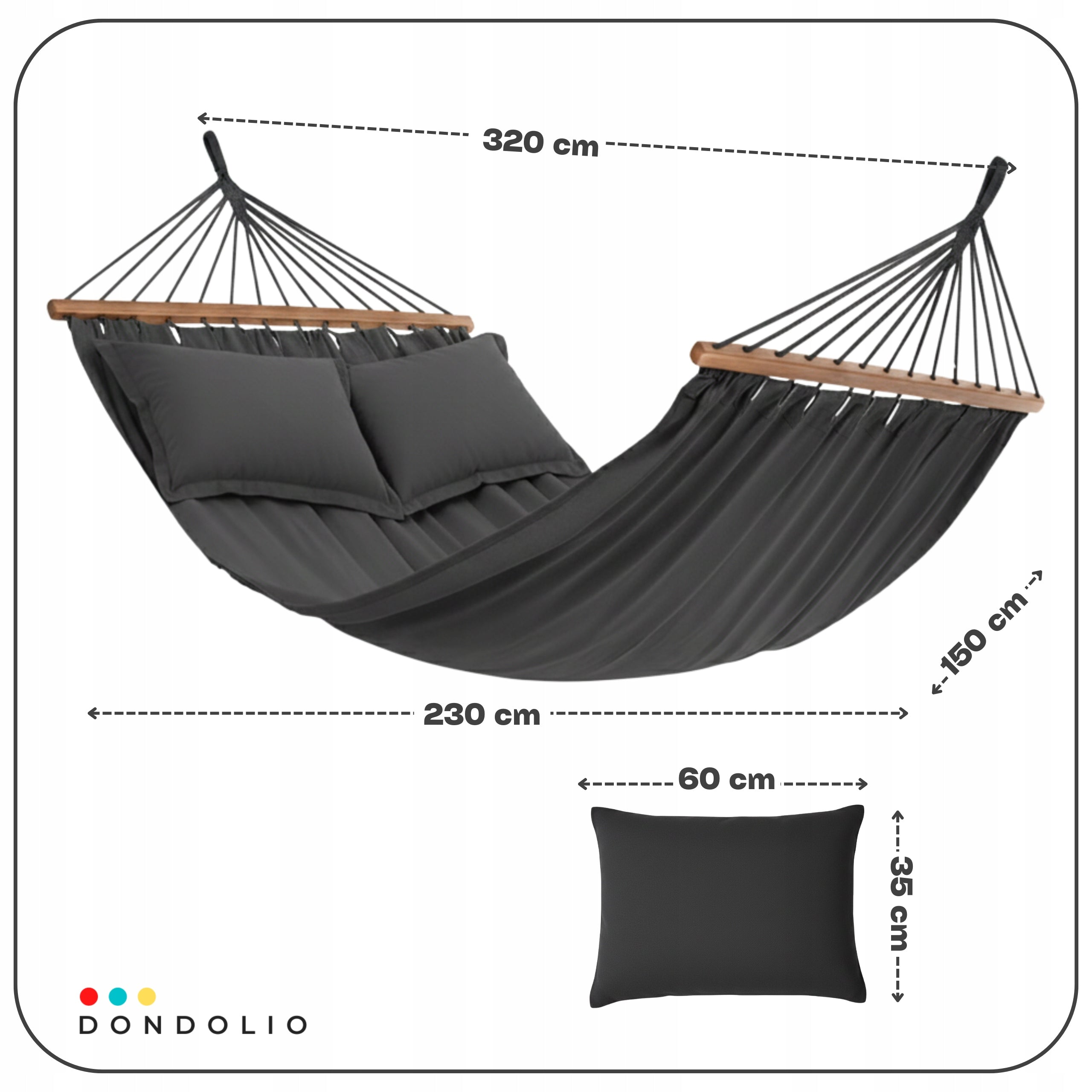 Garden Hammock Double Hammock with XXL Bar 2 Cushions Boho DARK GREY Manufacturer code DONDOLIO HAMAK SZARY ANYTACYT Z DRĄŻKIEM
