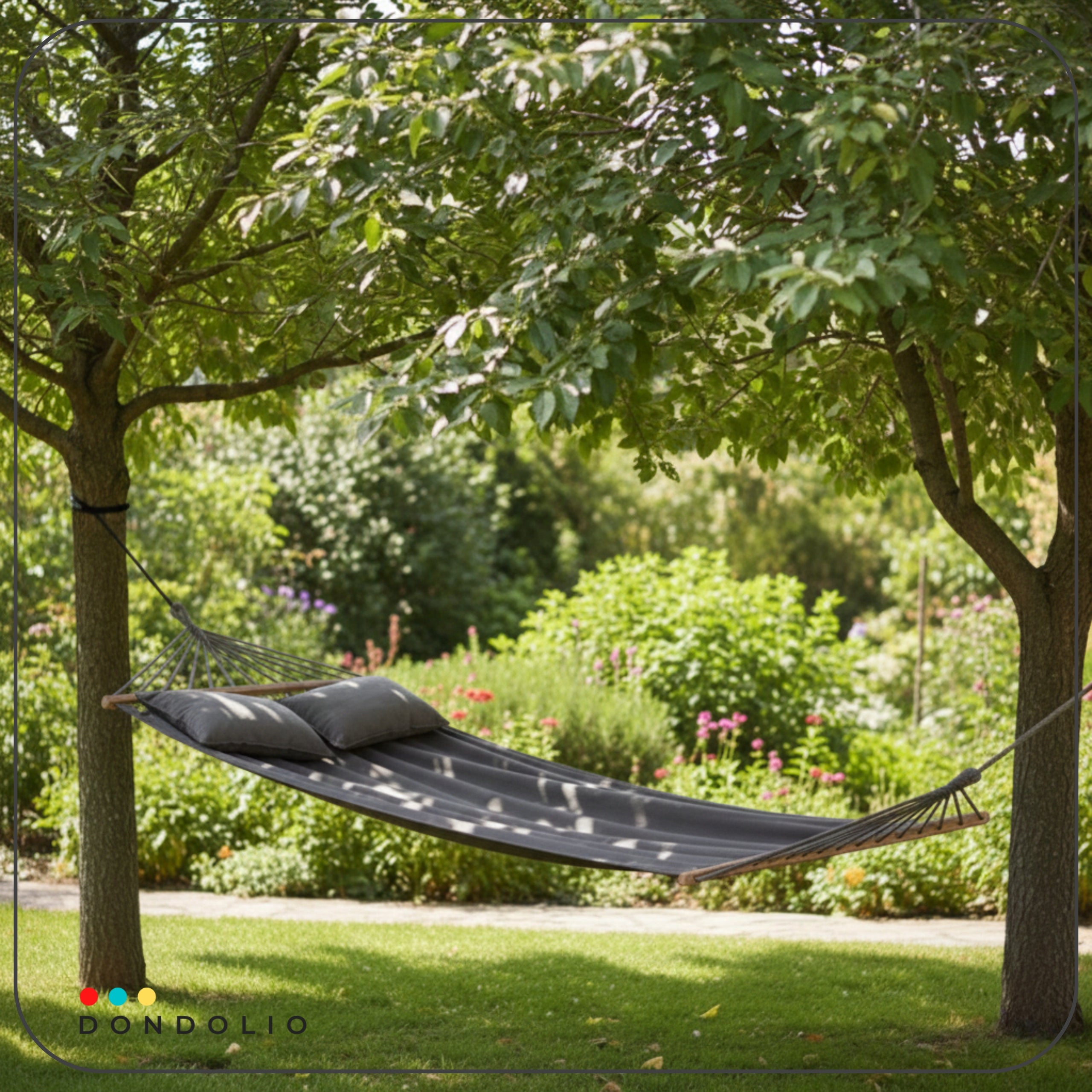 Garden Hammock Double Hammock with XXL Bar 2 Cushions Boho DARK GREY Material width 230 cm