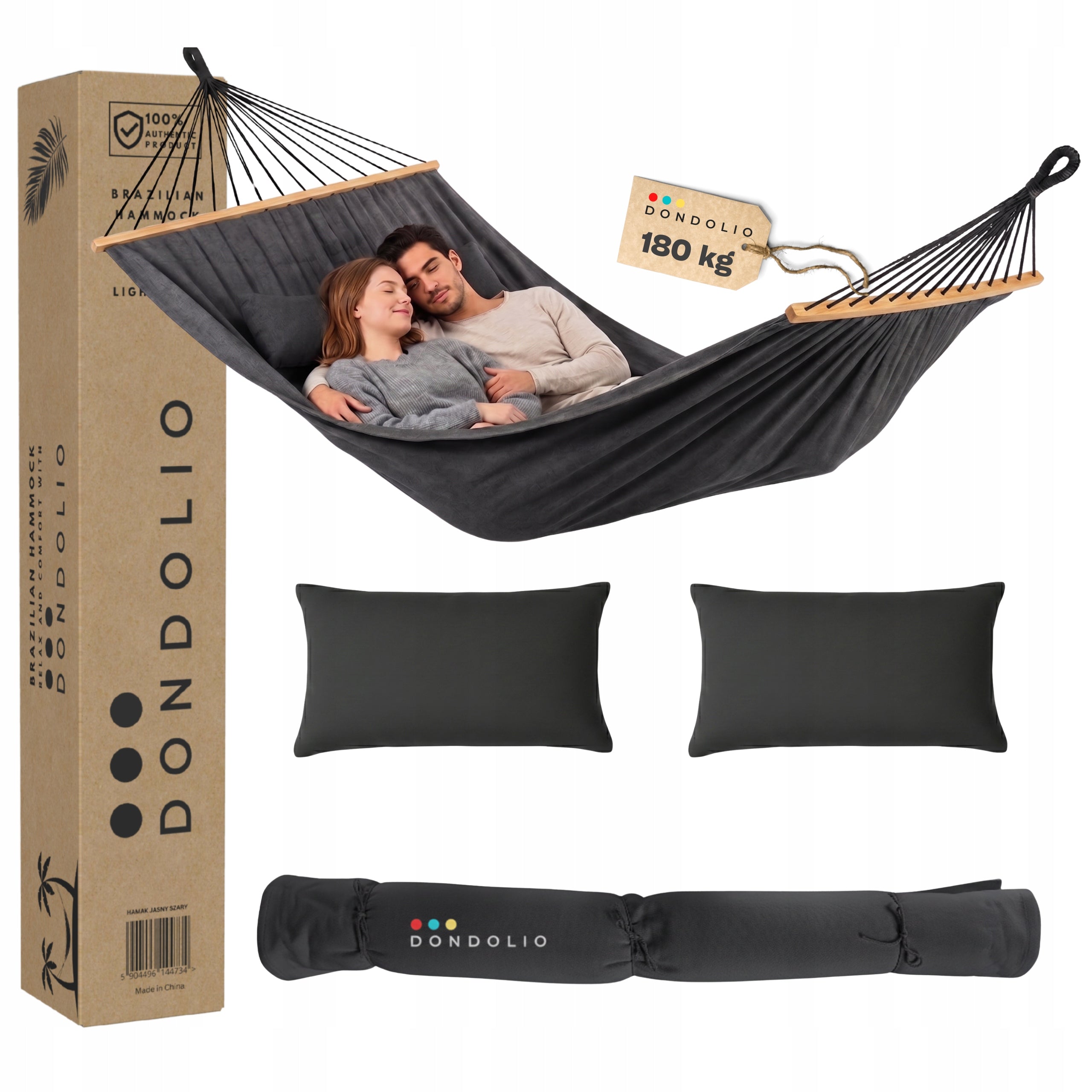 Garden Hammock Double Hammock with XXL Bar 2 Cushions Boho DARK GREY