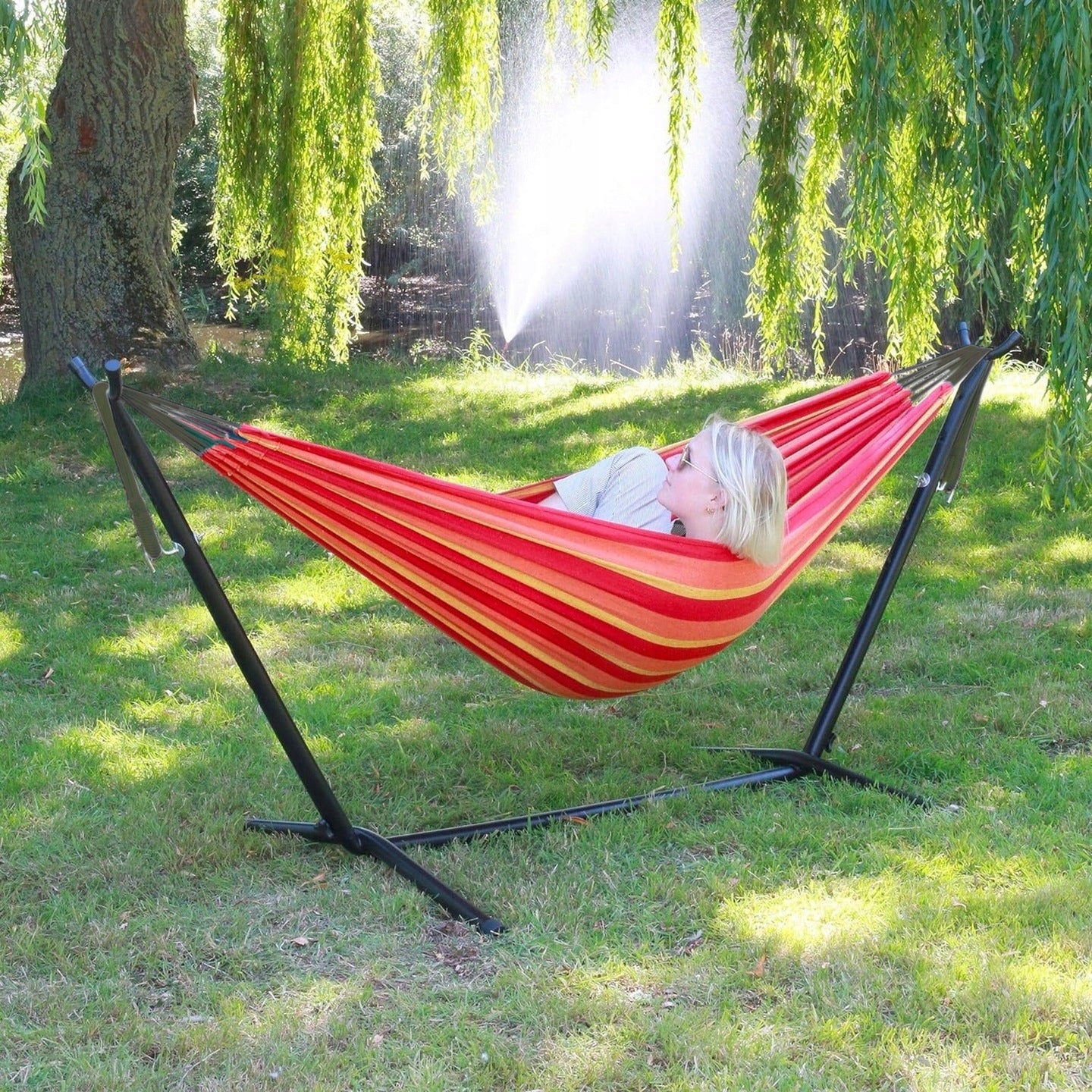 Garden Hammock With Frame Set XXL Stand Camping Terrace Balcony 150kg Material width 100 cm